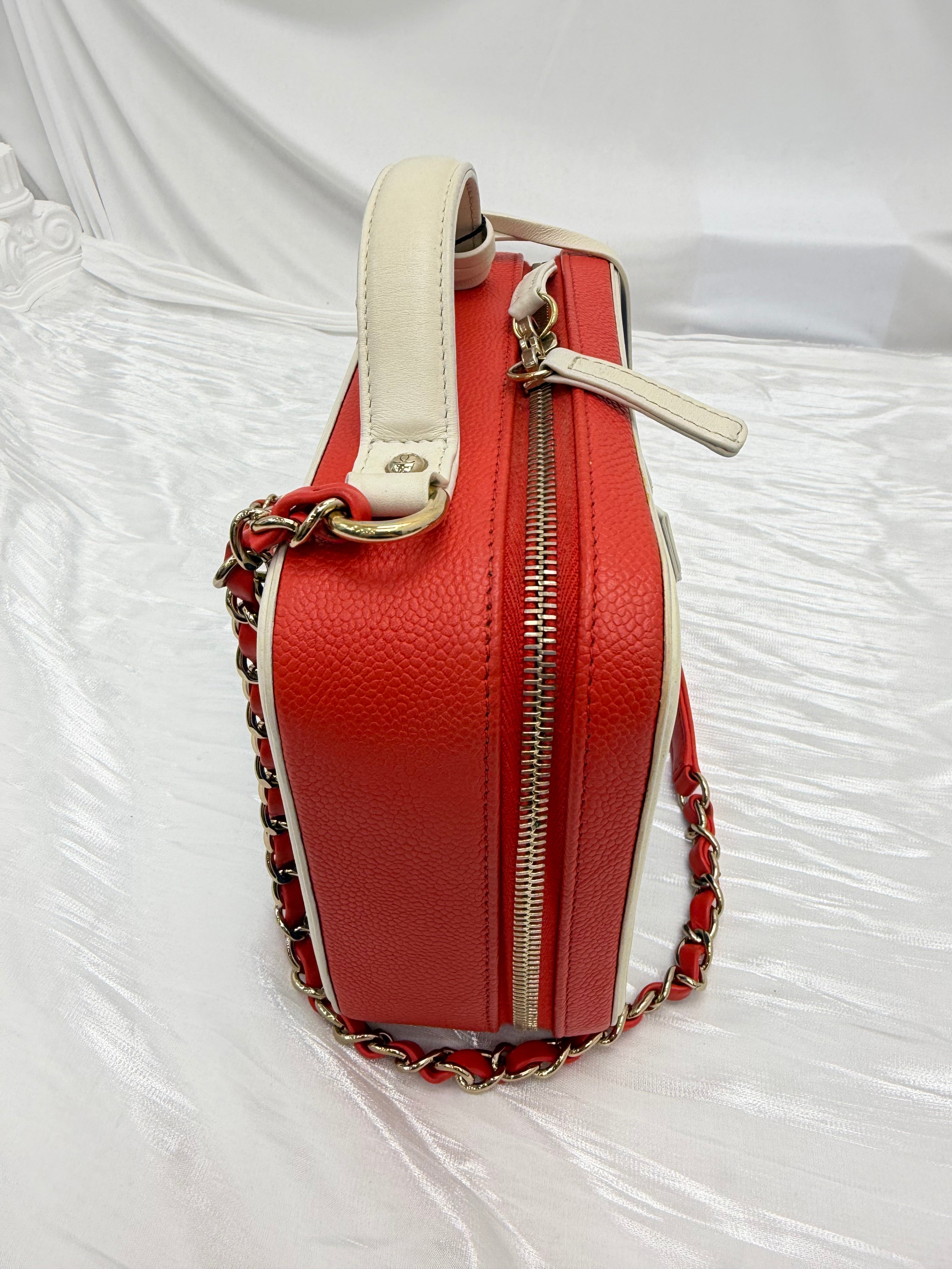 Chanel Red White & Blue Caviar Medium Filigree Vanity Case