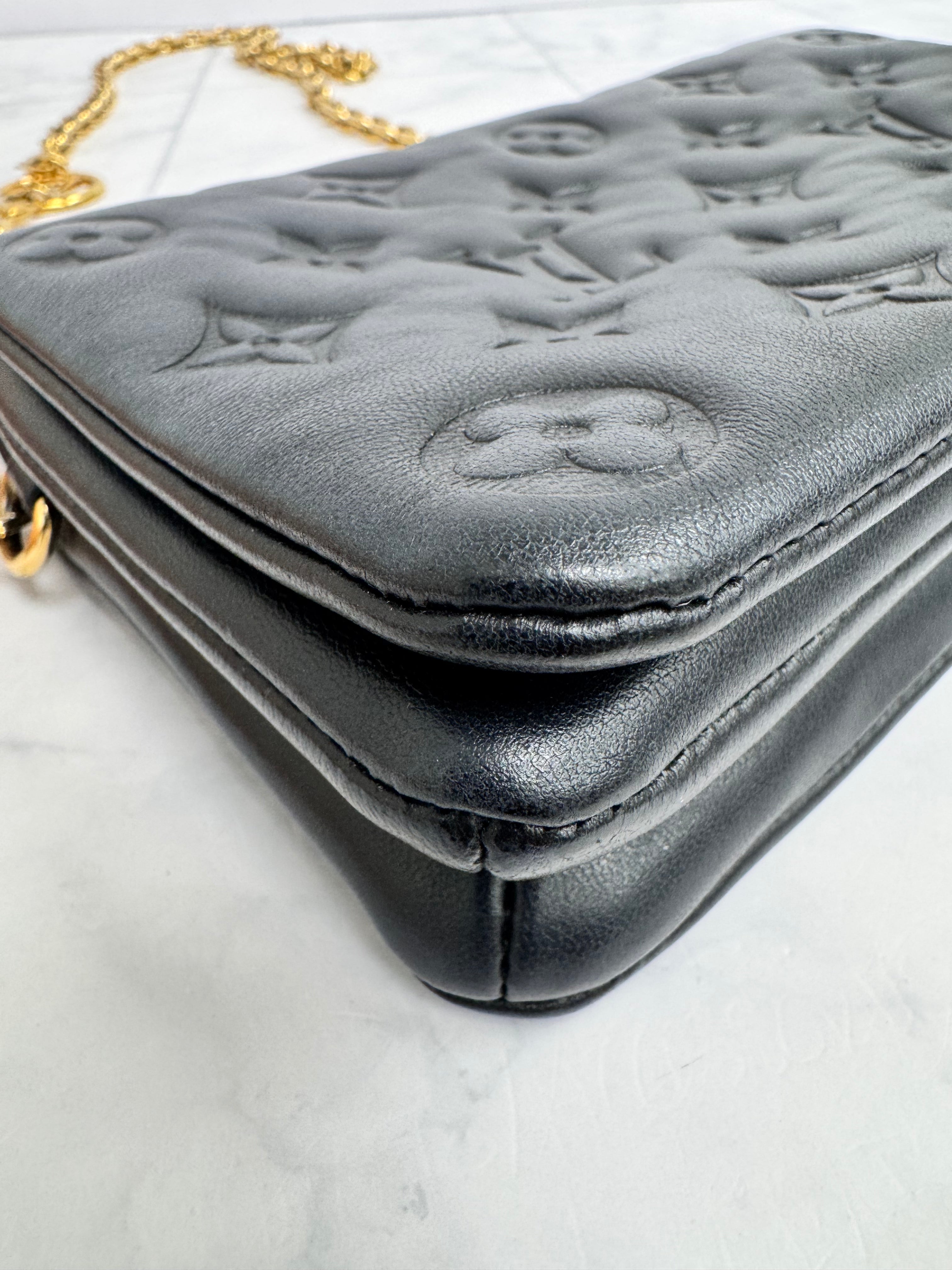 Louis Vuitton Black Monogram Embossed Lambskin Pochette Coussin