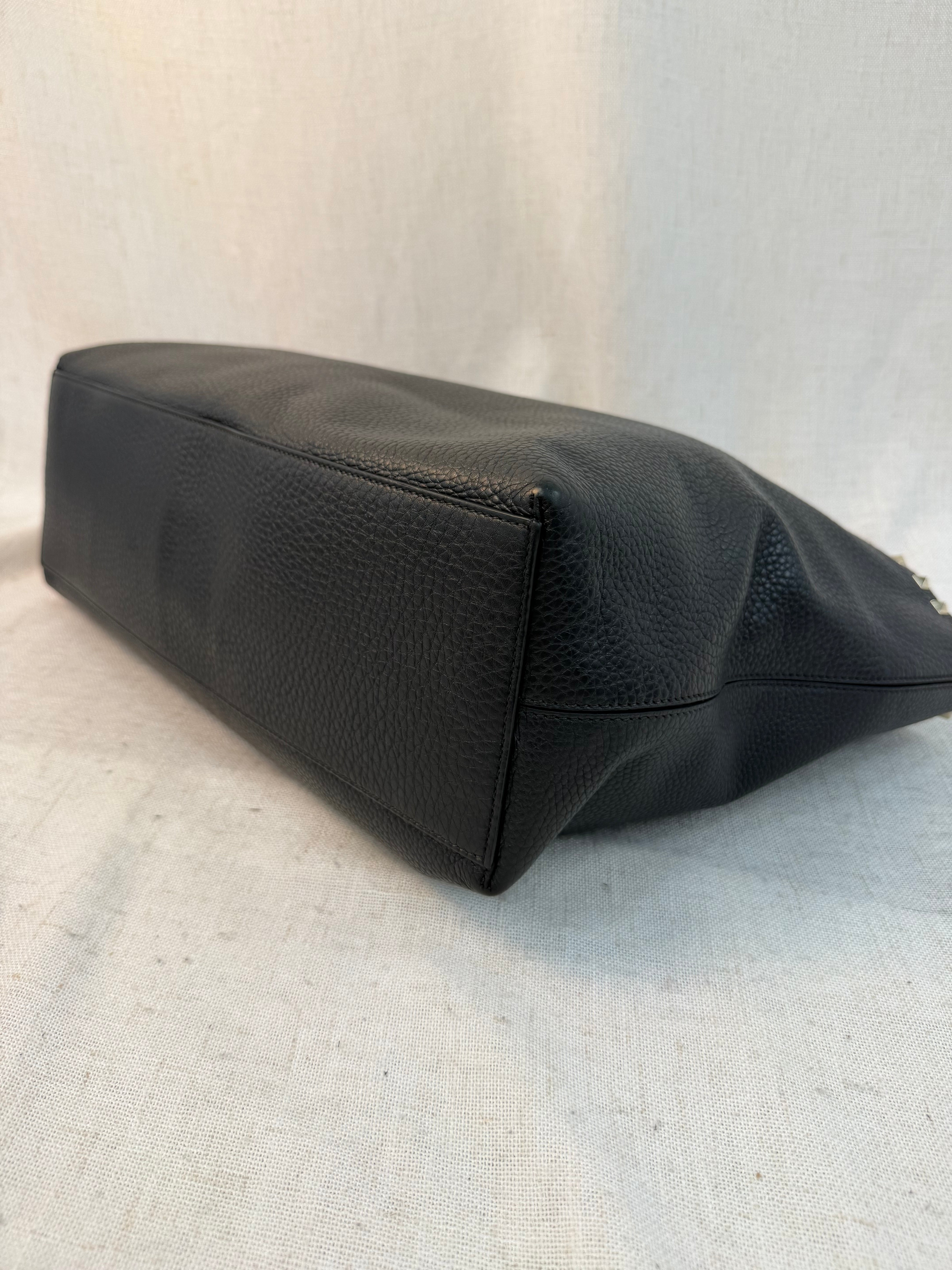 Valentino Black Leather Rockstud Tote Bag