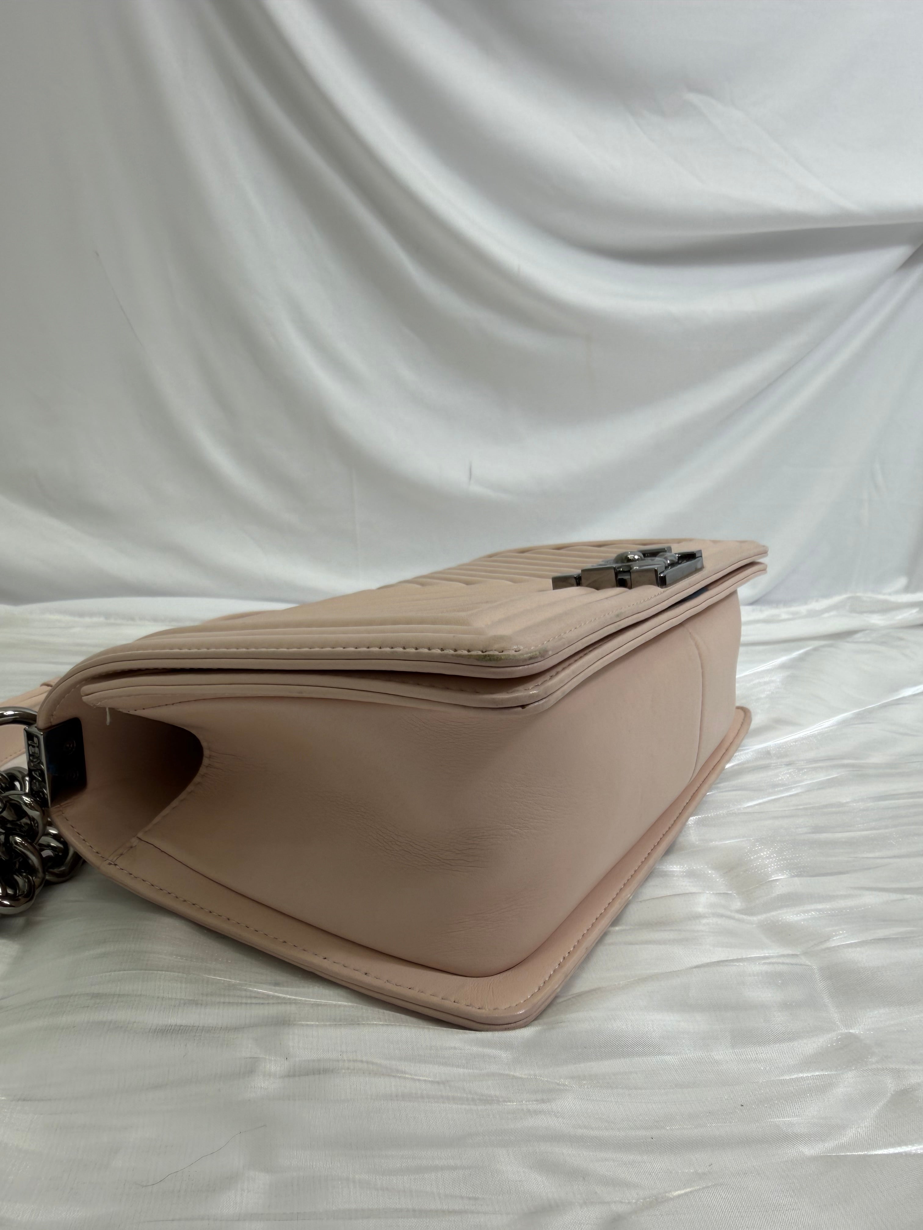 Chanel Light Pink Bead Quilted Calfskin Medium Boy Bag