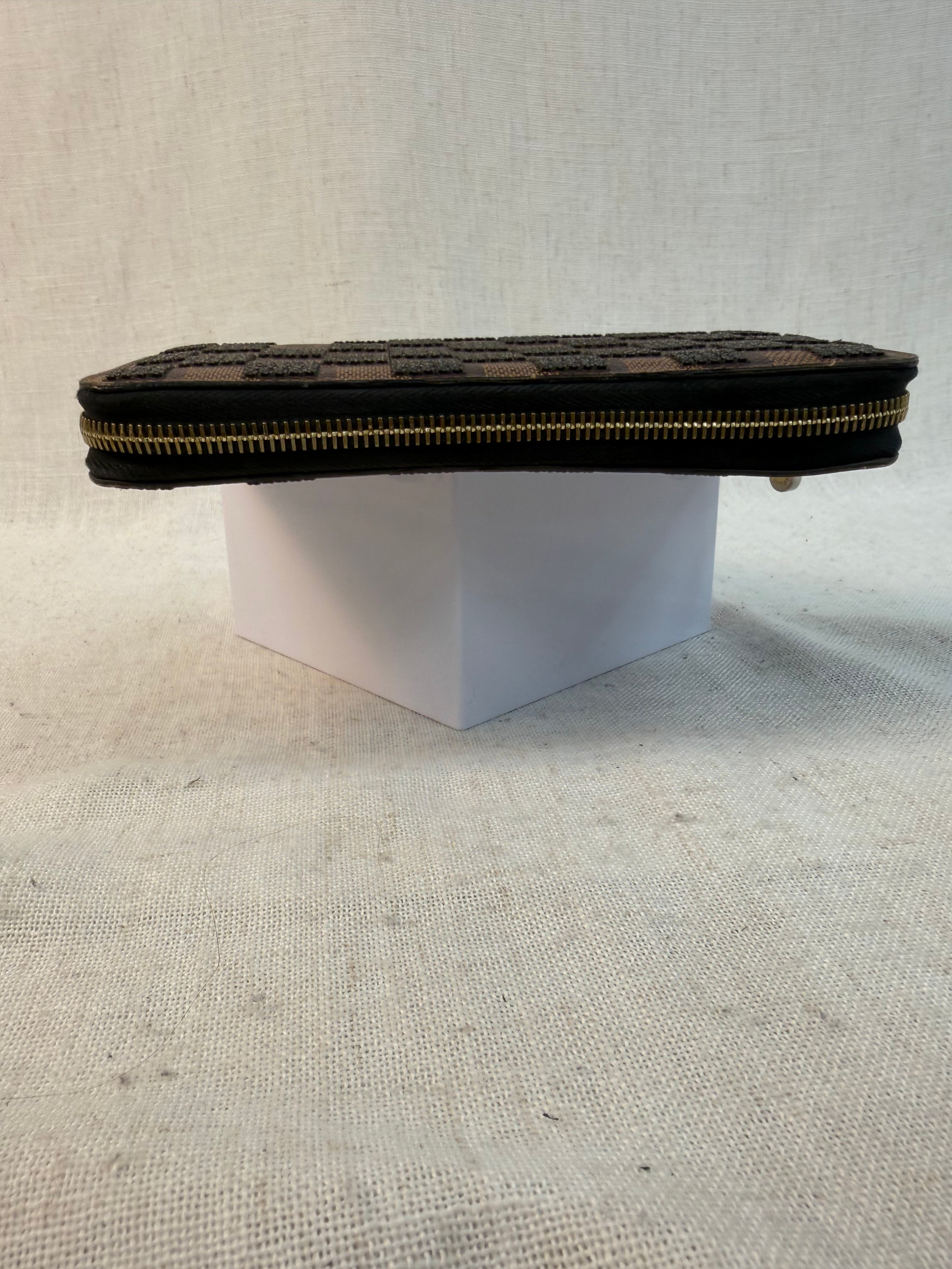 Louis Vuitton Limited Edition Damier Ebene Black Sequin Zippy Wallet