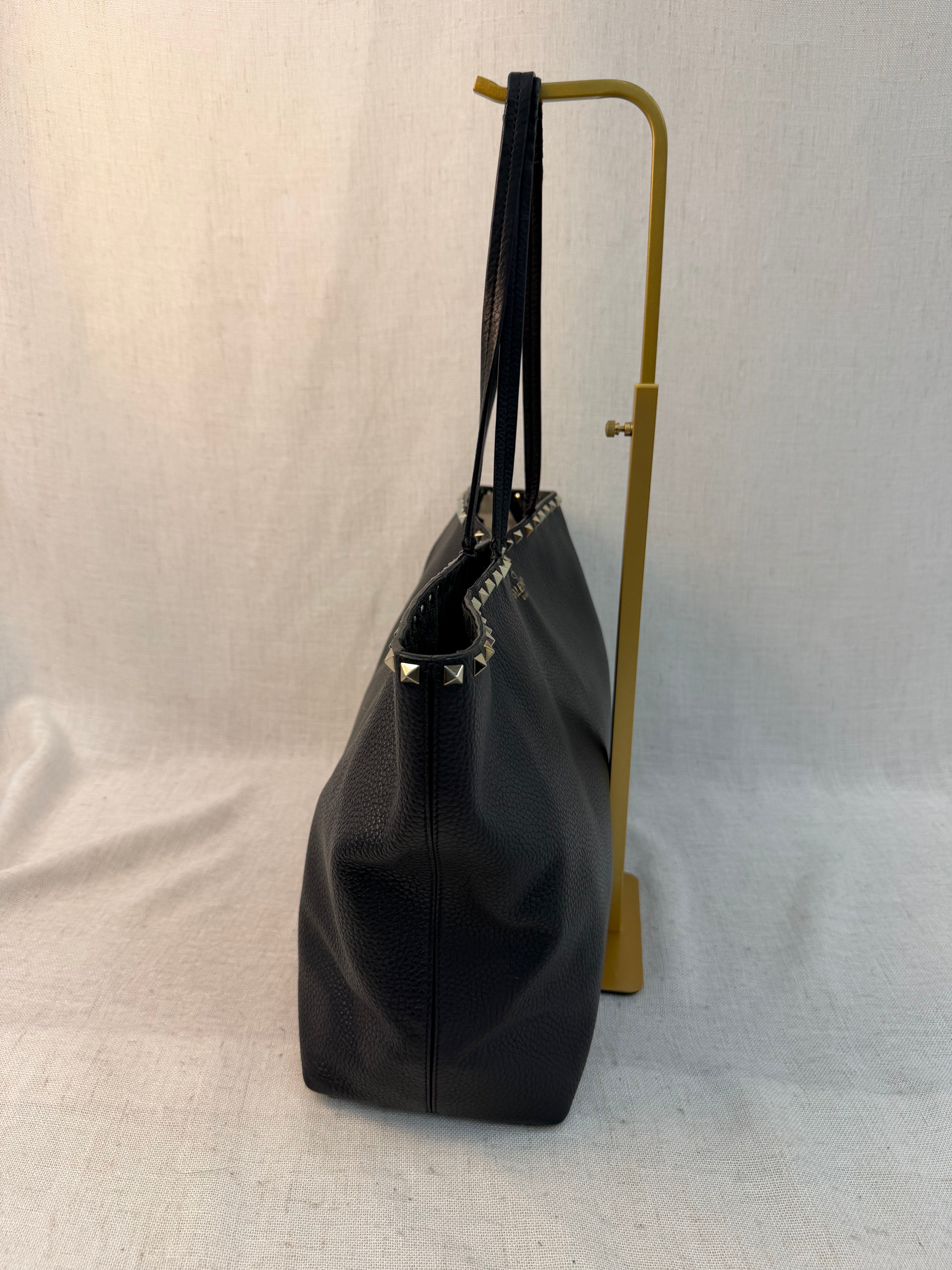 Valentino Black Leather Rockstud Tote Bag