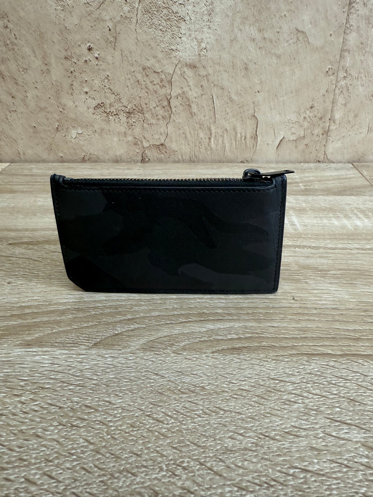 Saint Laurent YSL Black & Gray Camouflage Leather Zip Pouch Card Holder