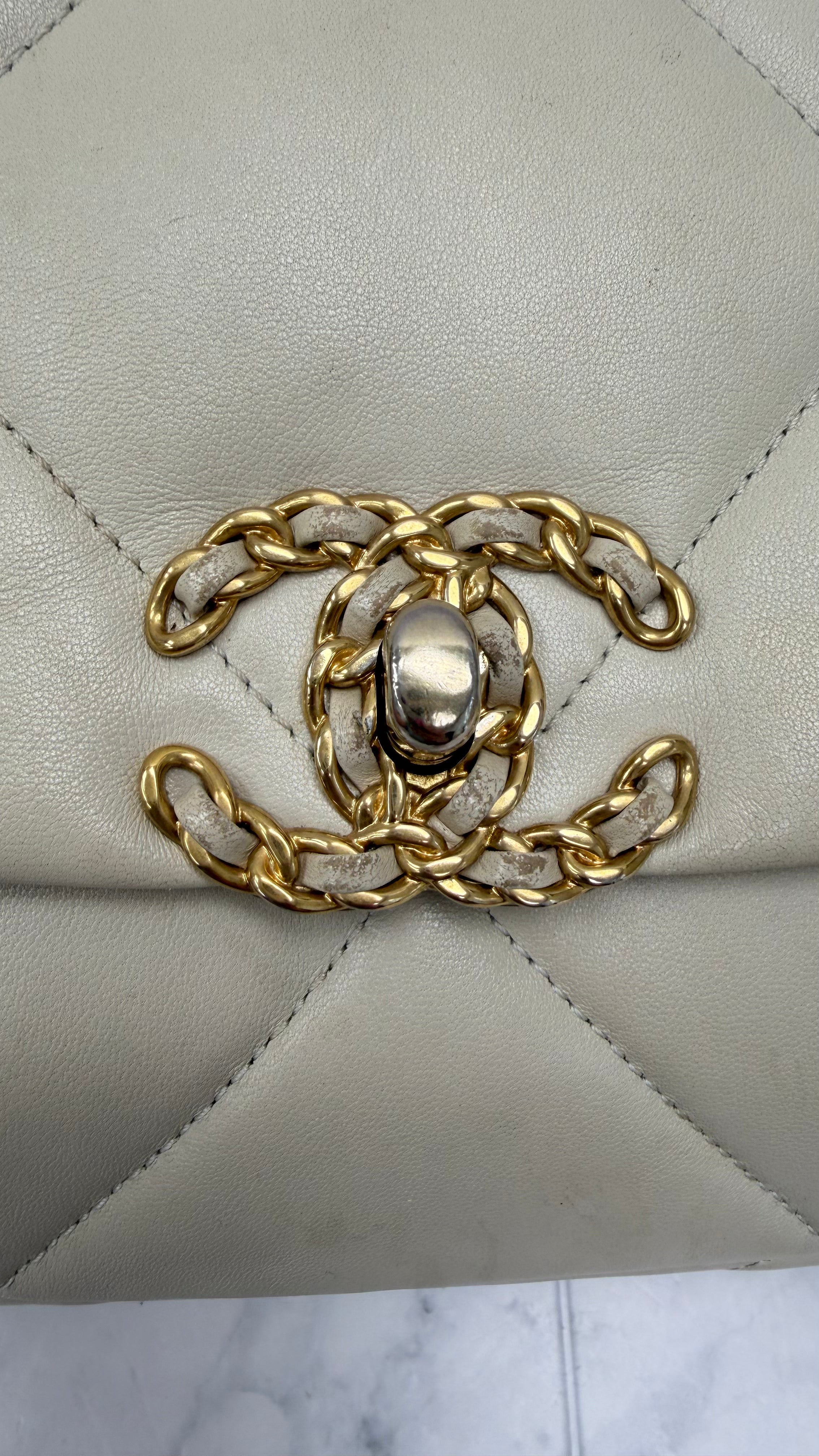 Chanel Beige Quilted Lambskin Chanel 19 Medium Flap Bag