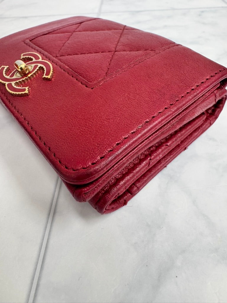 Chanel Rose Diamond Quilted Leather Mademoiselle Compact Wallet
