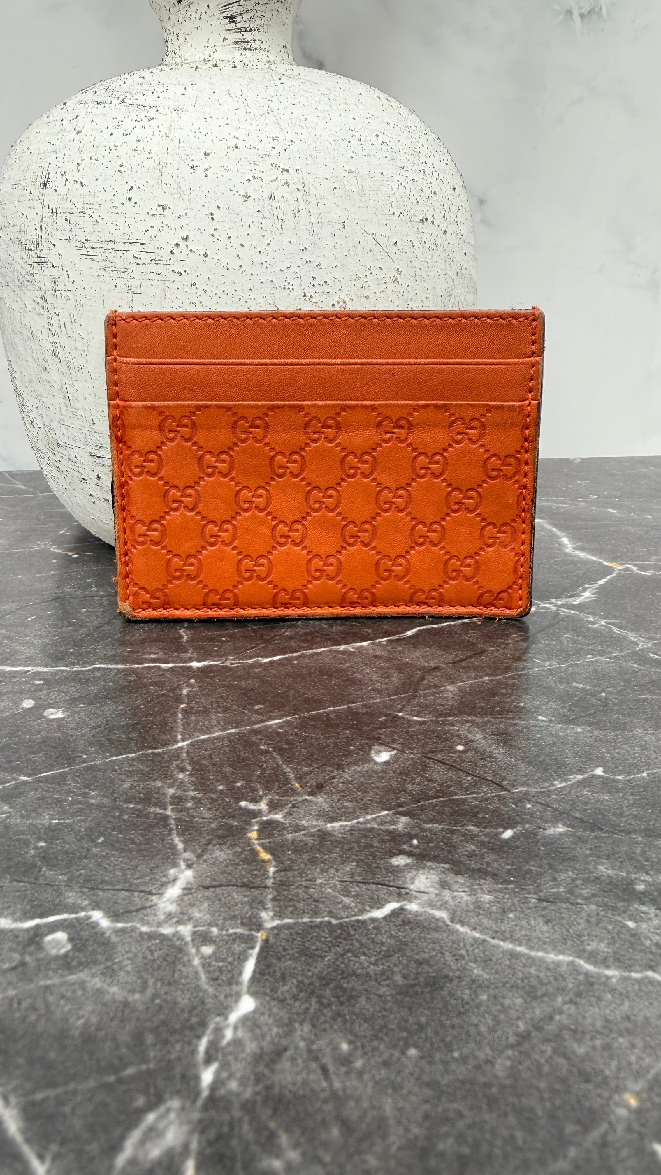 Gucci Burnt Orange Microguccissima Leather Card Holder