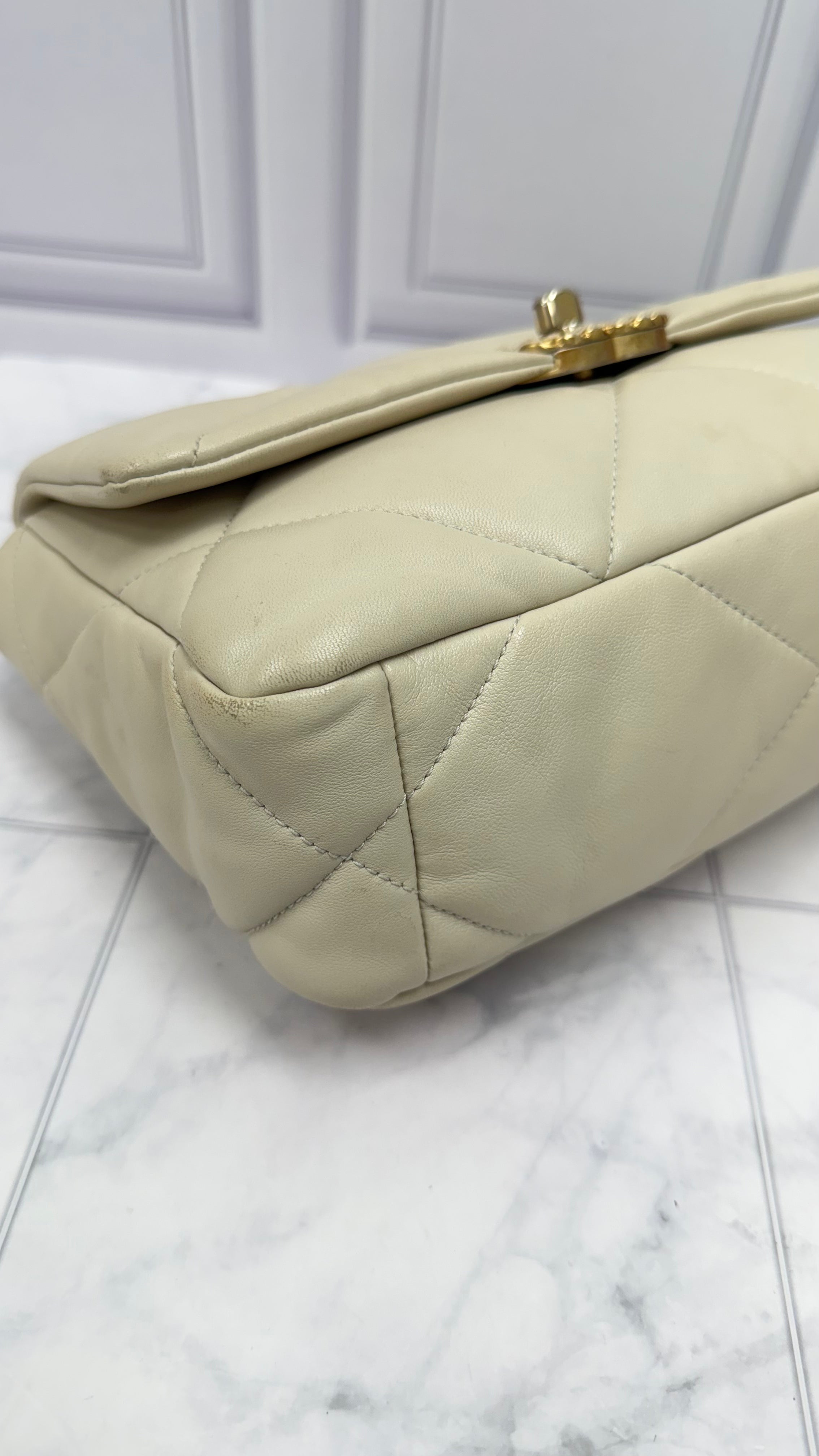 Chanel Beige Quilted Lambskin Chanel 19 Medium Flap Bag