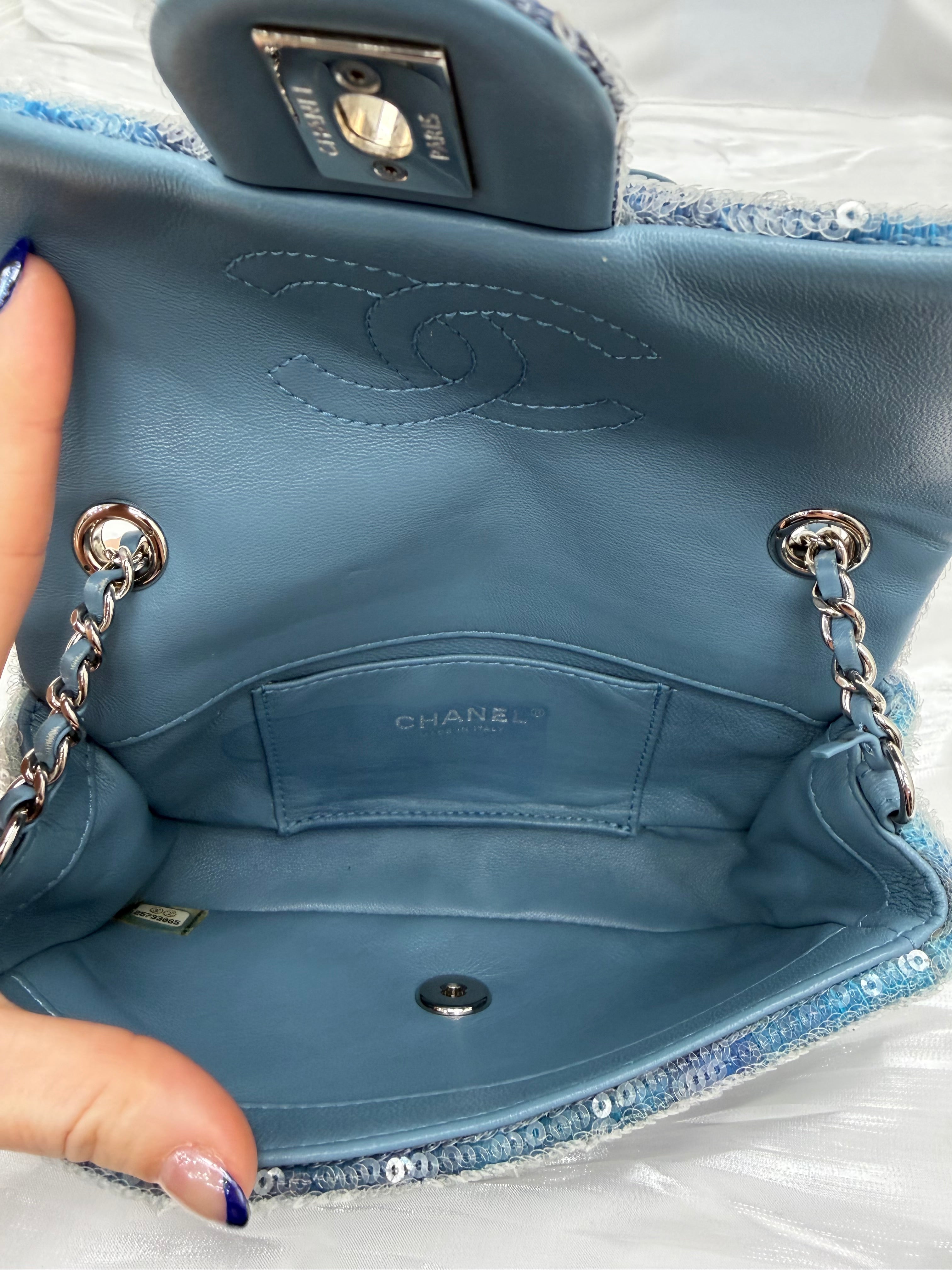 Chanel Blue Sequins Small Waterfall CC Flap Bag