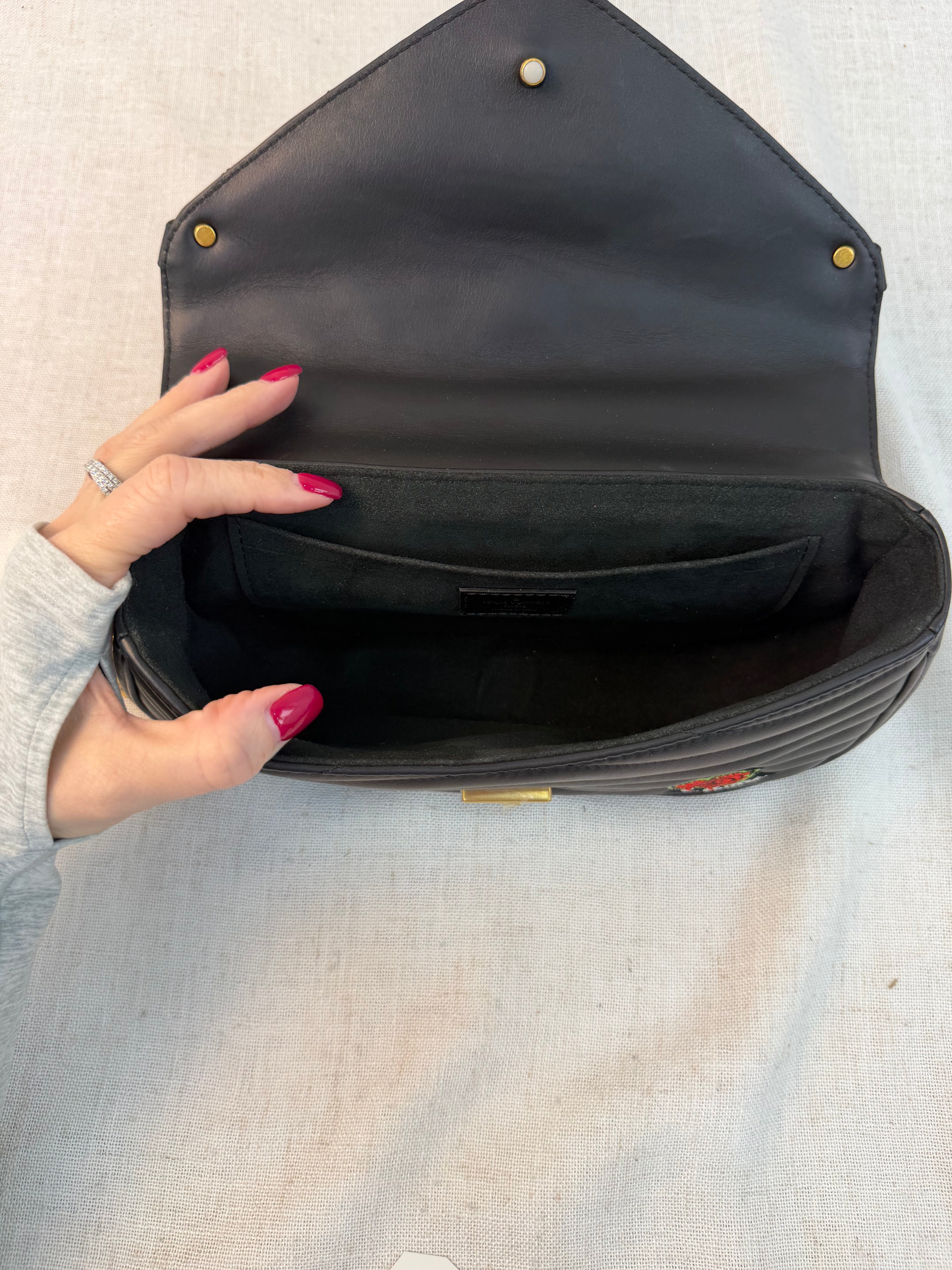 Louis Vuitton Black Leather New Wave Patches MM Chain Bag