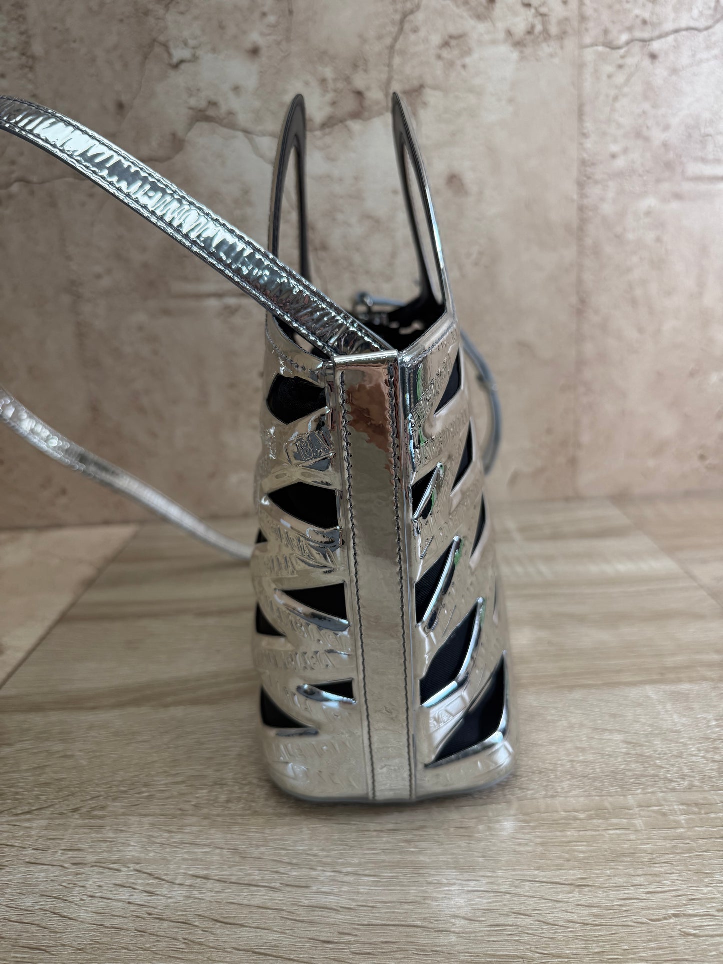 Balenciaga Metallic Silver Patent Leather Neo Basket Tote