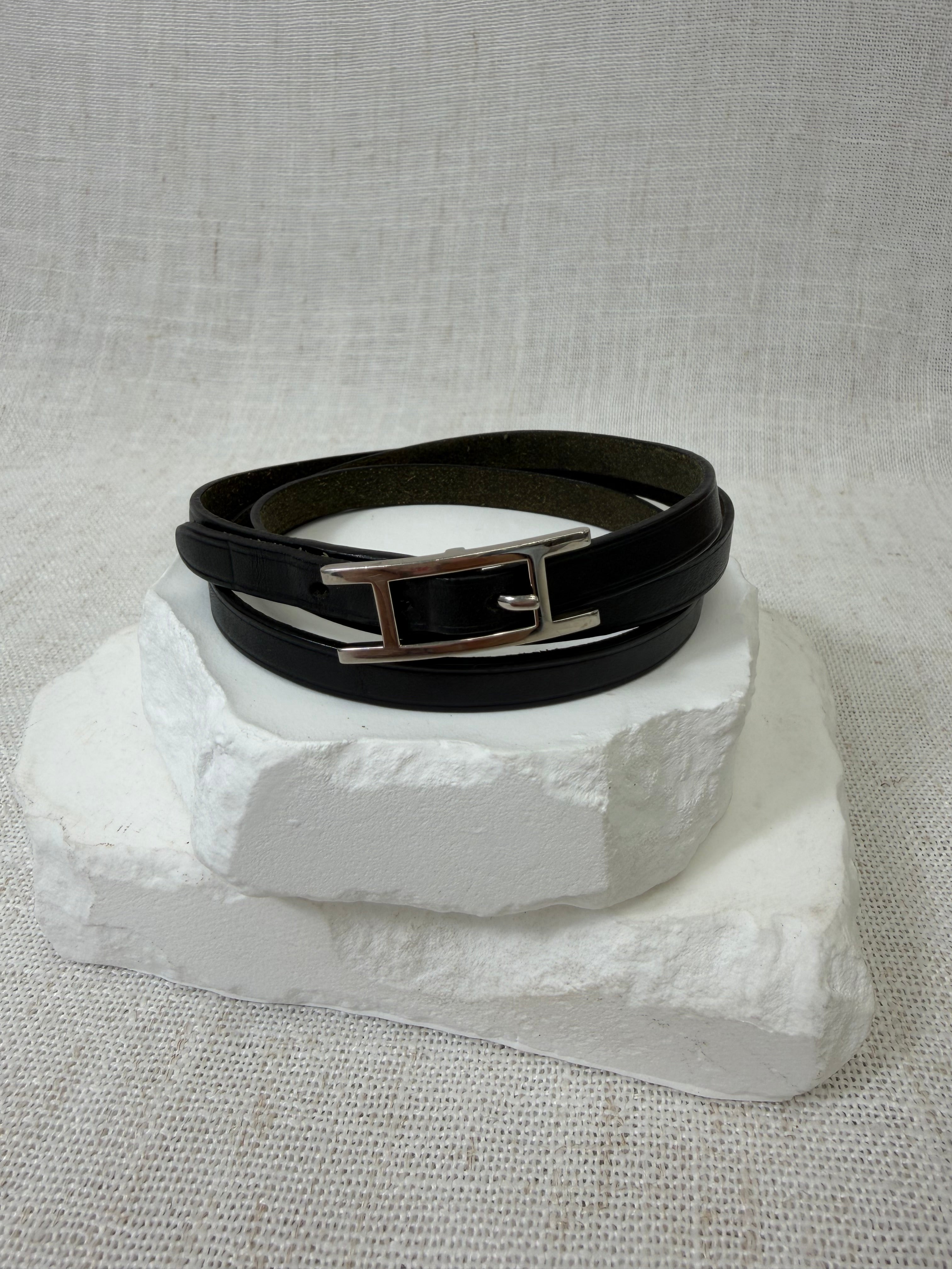 Hermes Black Hapi 3 Wrap Bracelet