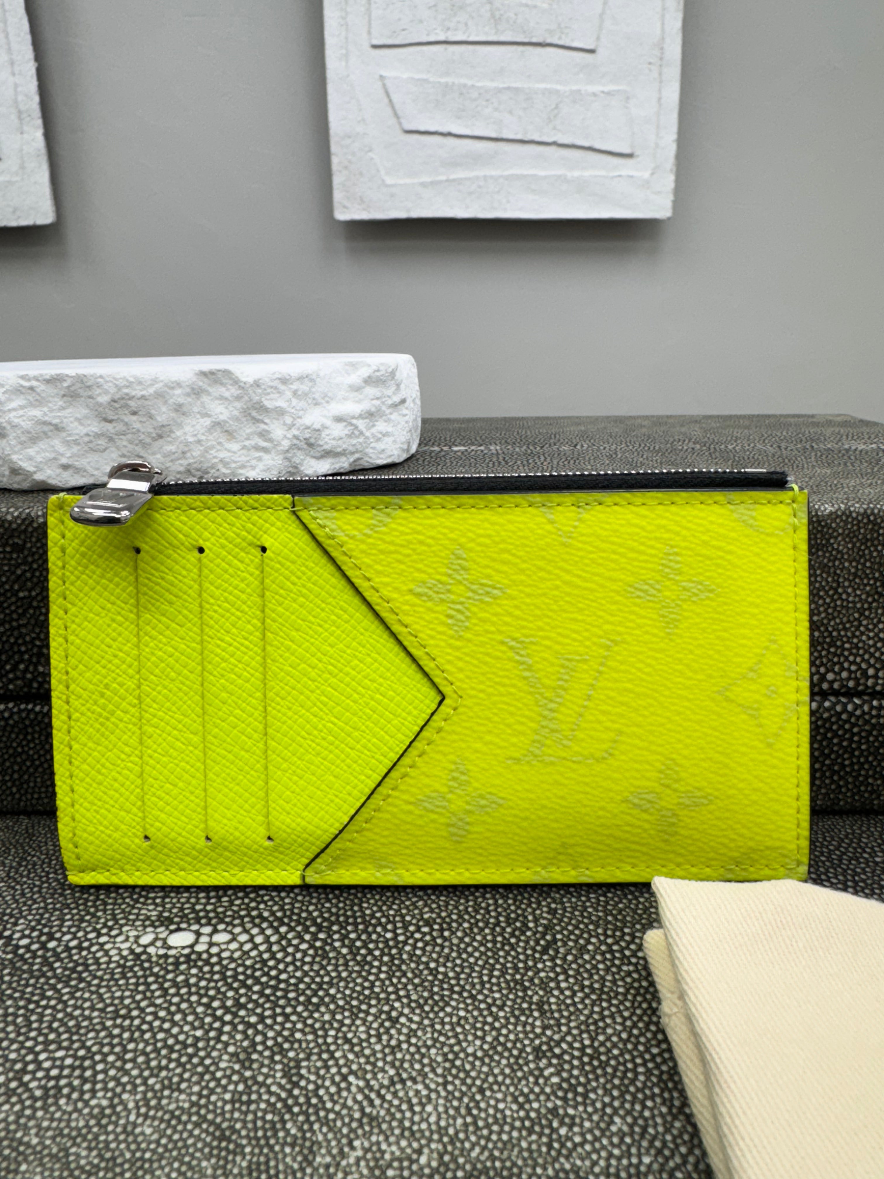 Louis Vuitton Neon Yellow Monogram Taigarama Coin Card Holder
