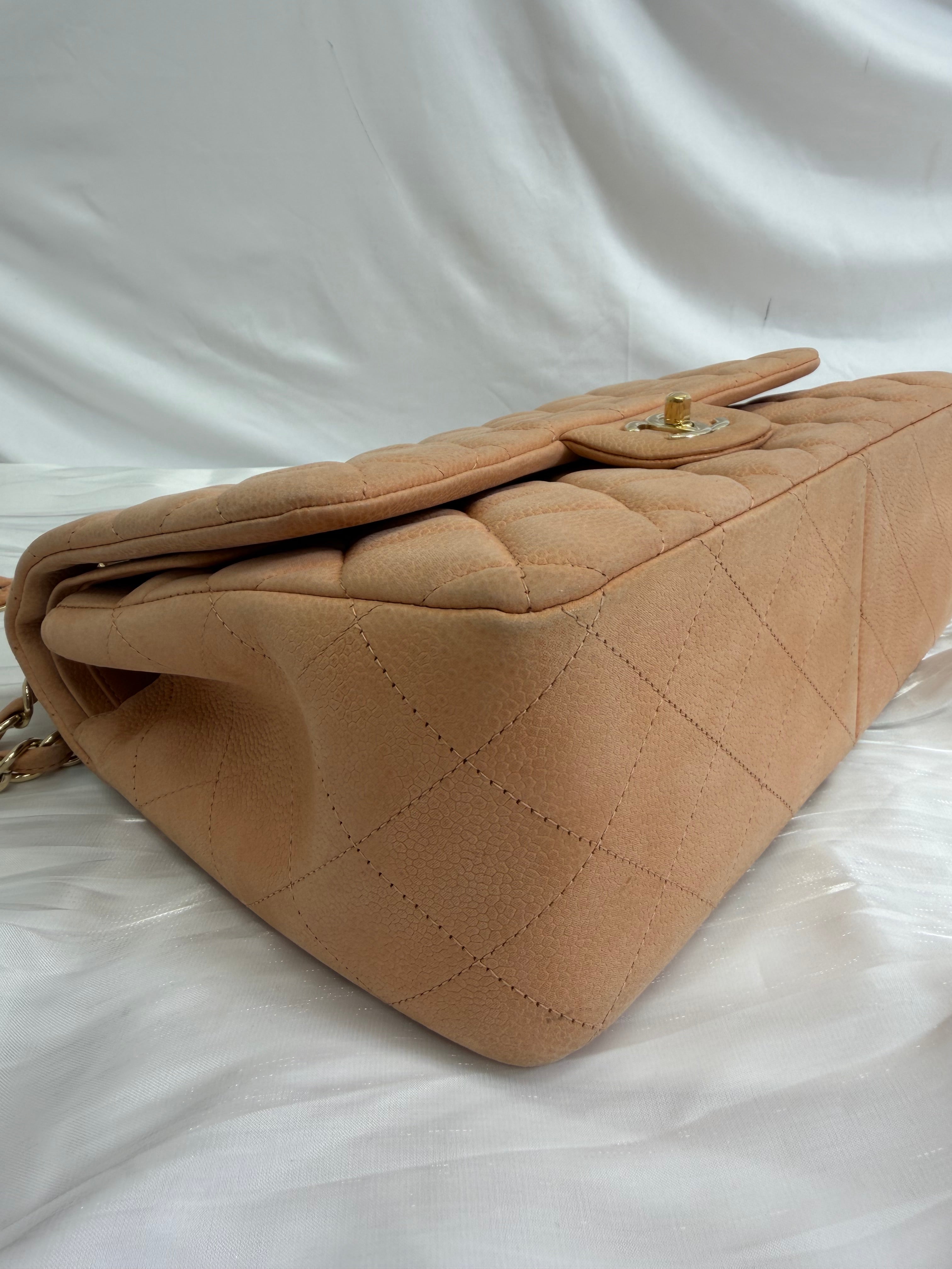 Chanel Peach Caviar Jumbo Double Flap Bag