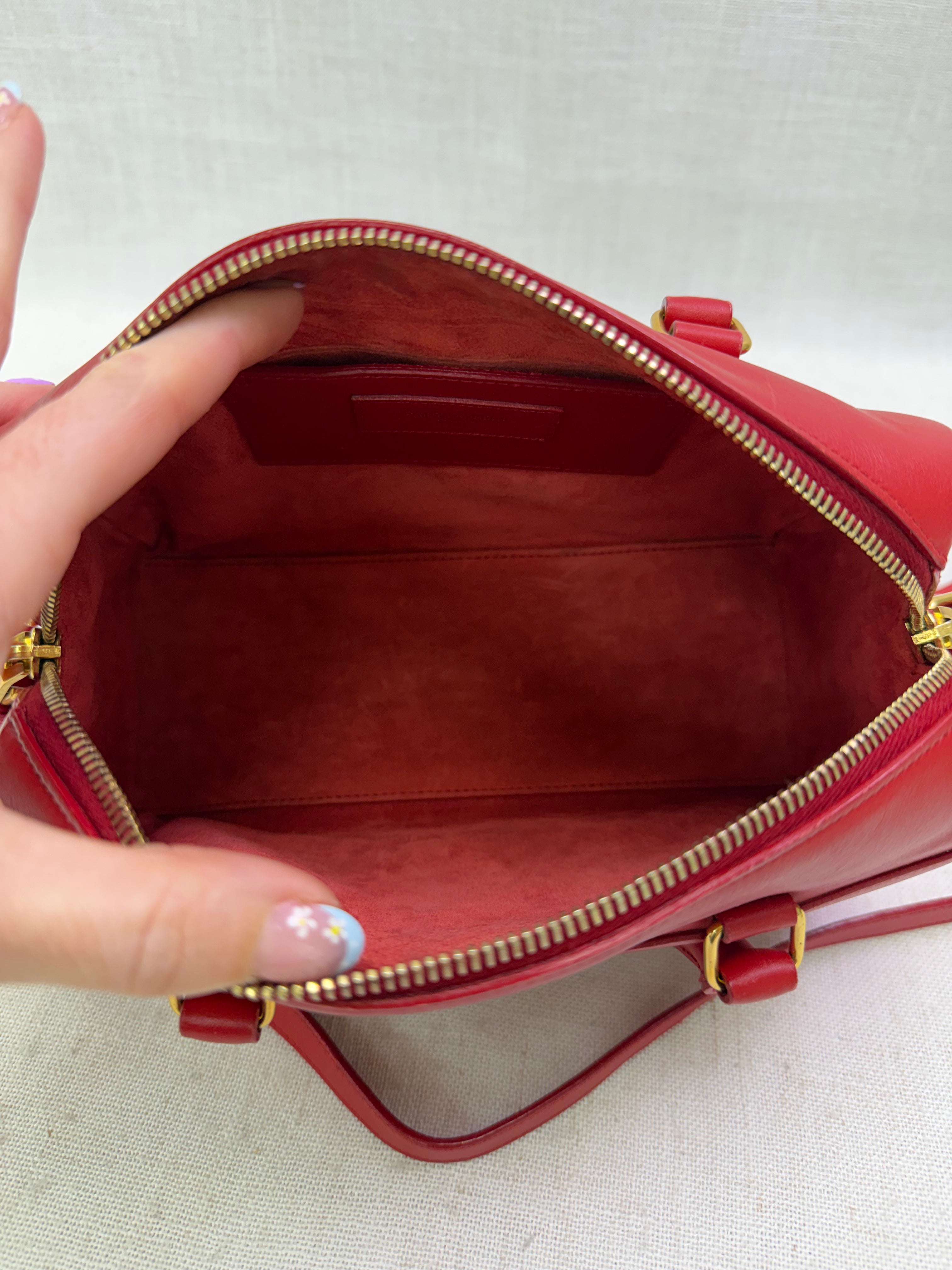 Saint Laurent YSL Red Smooth Leather Baby Duffle Bag
