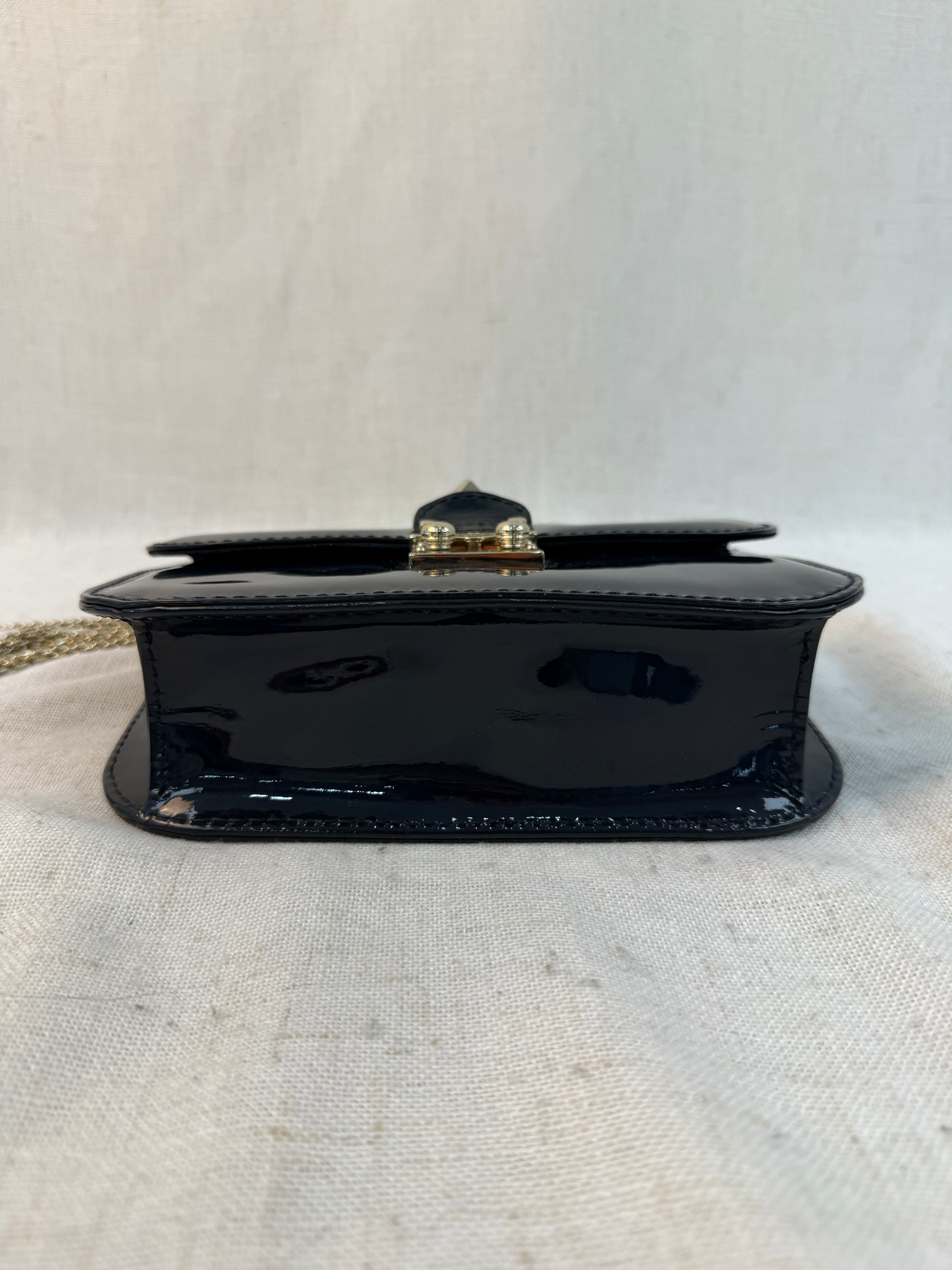 Valentino Navy Patent Leather Glam Lock Rockstud Crossbody