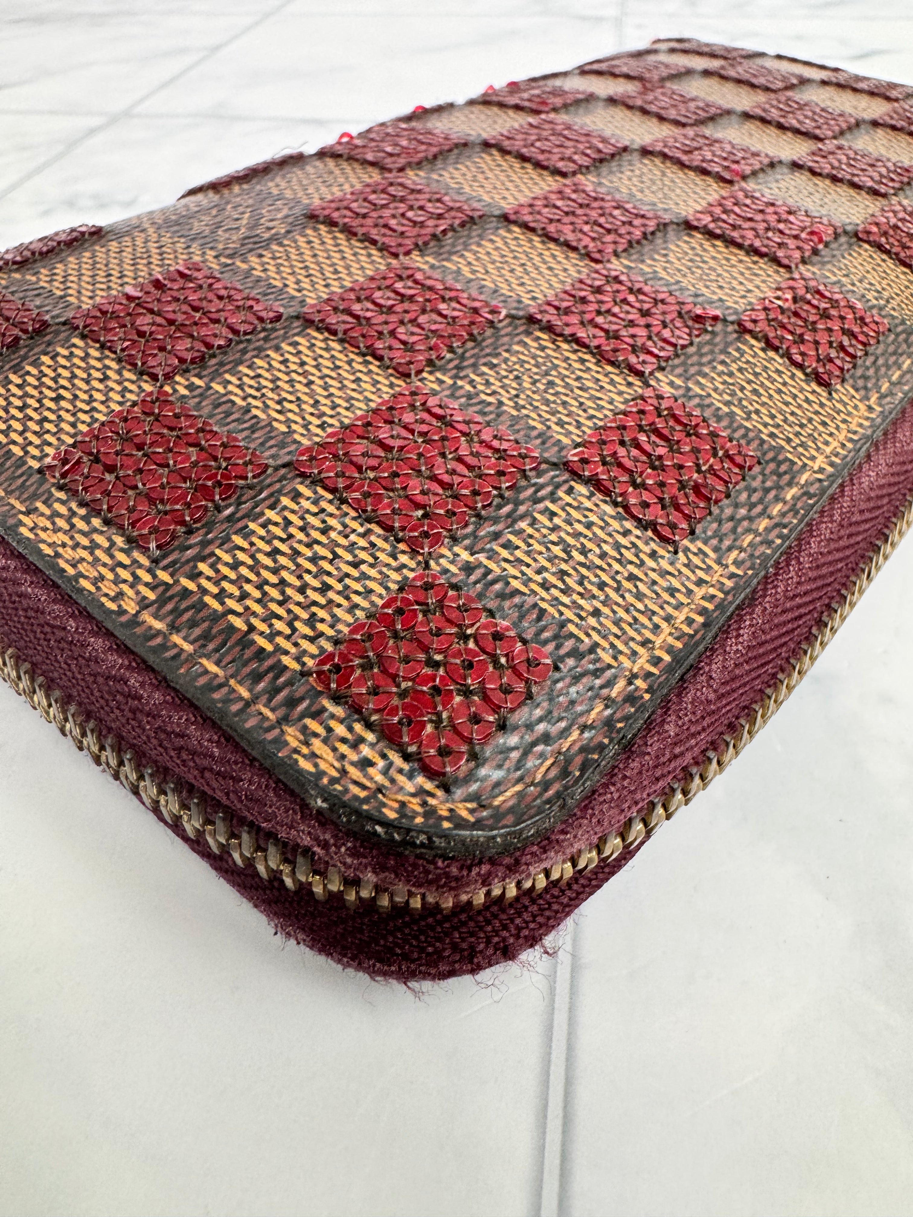 Louis Vuitton Rare Damier Paillettes Red Sequined Zippy Wallet