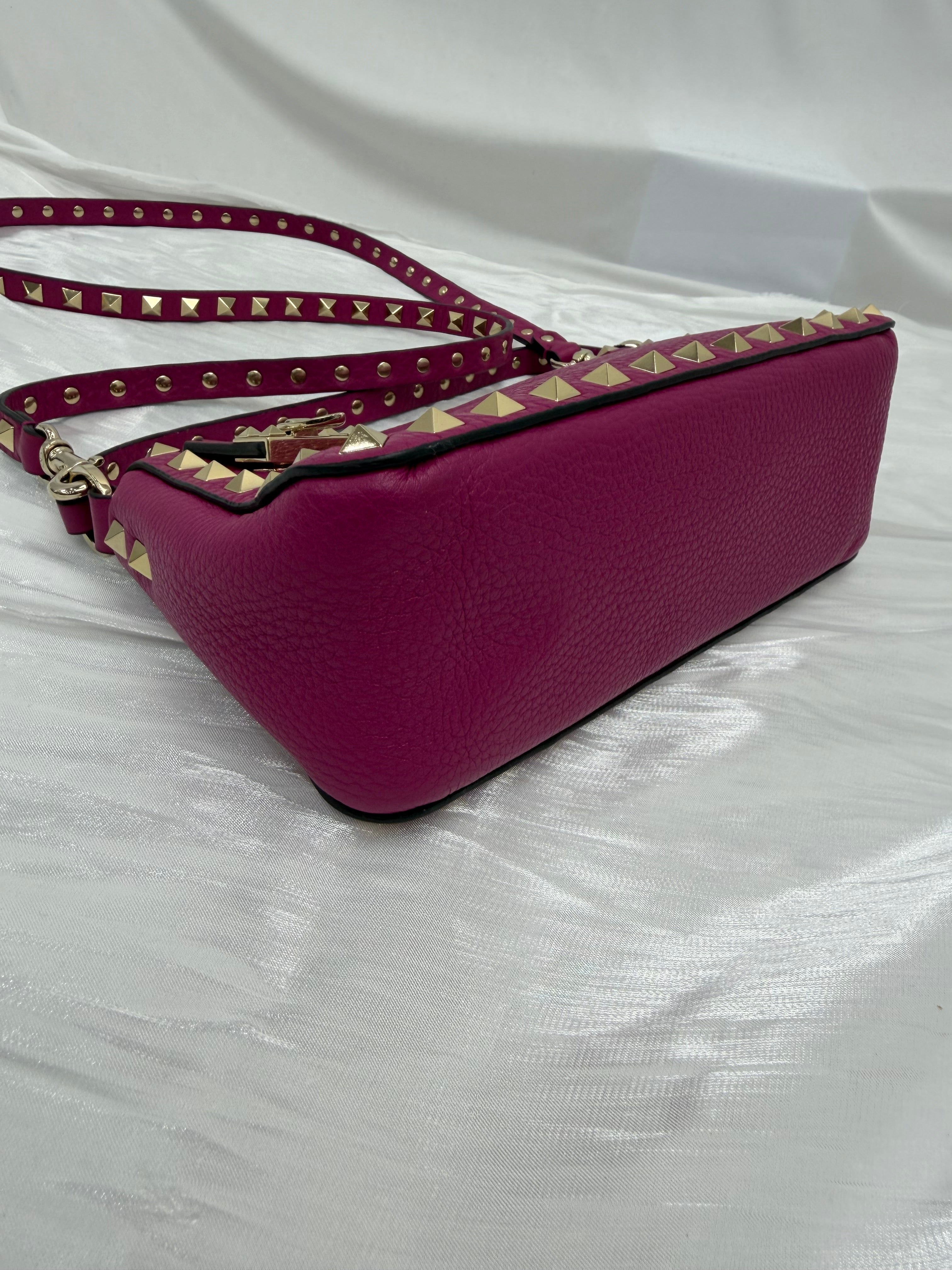 Valentino Dark Fuchsia Grainy Leather Rockstud Shoulder Bag