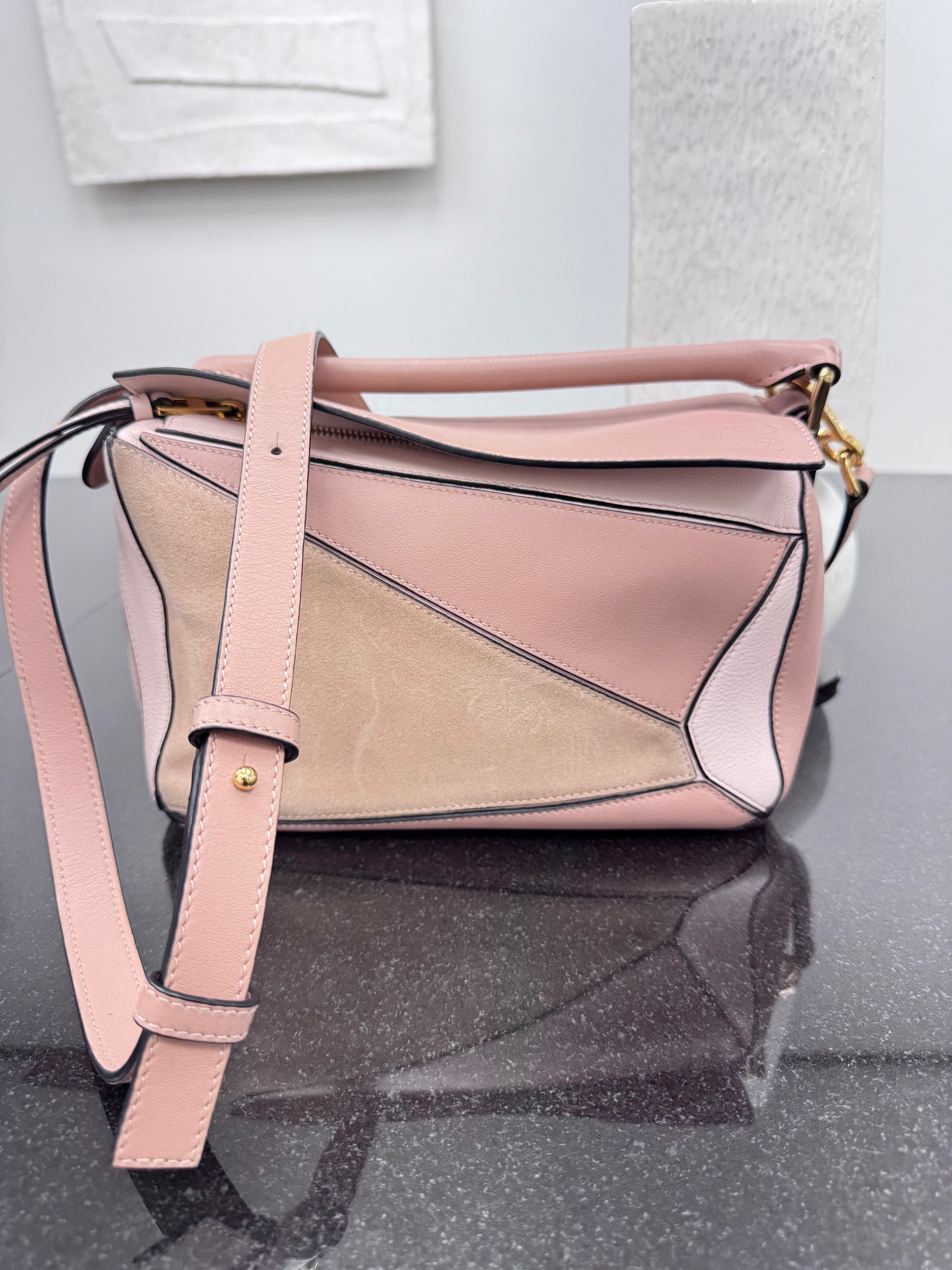 Loewe Dusty Pink & Beige Leather Small Puzzle Bag