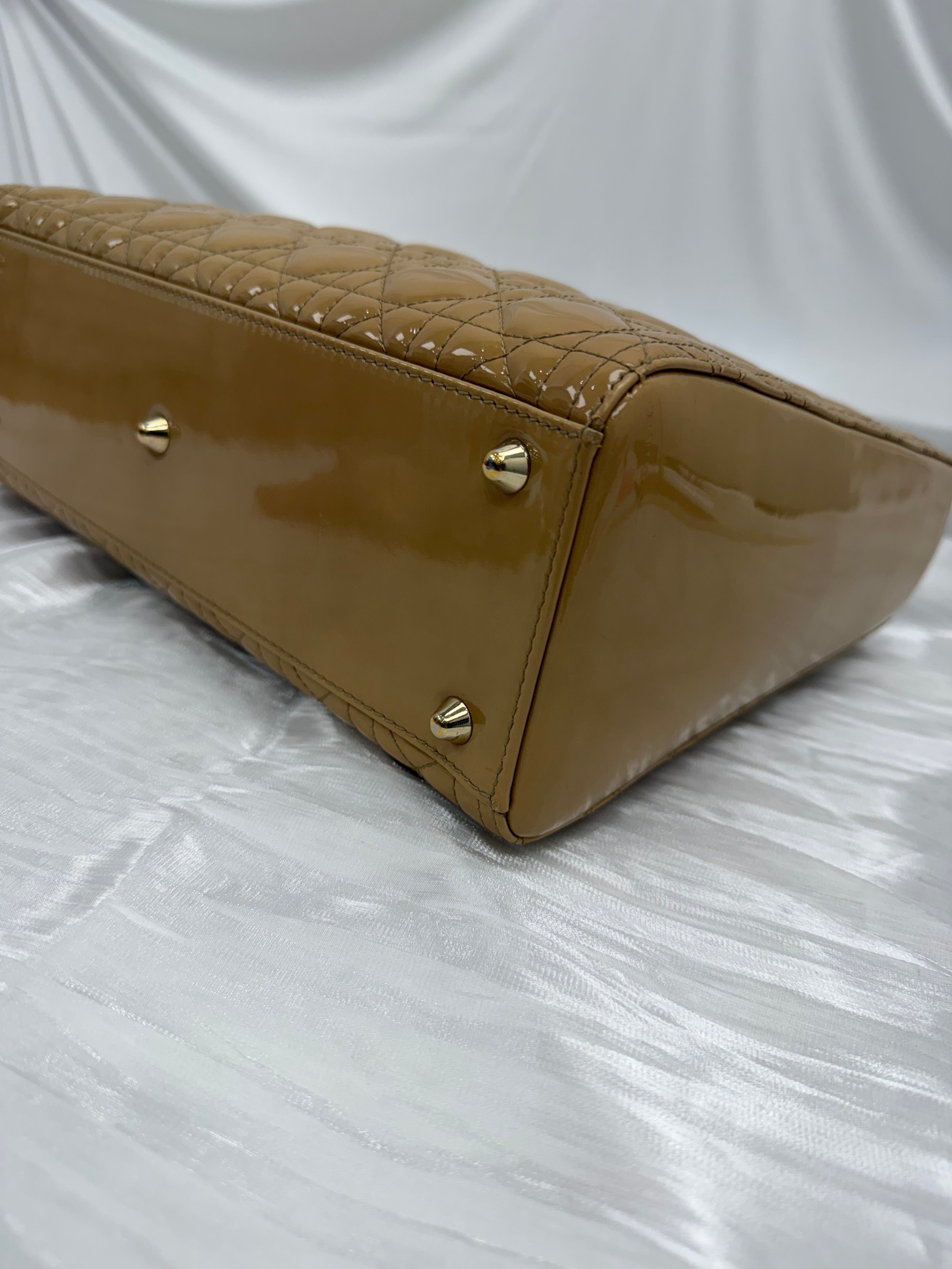 Christian Dior Beige Patent Leather Large Lady Dior