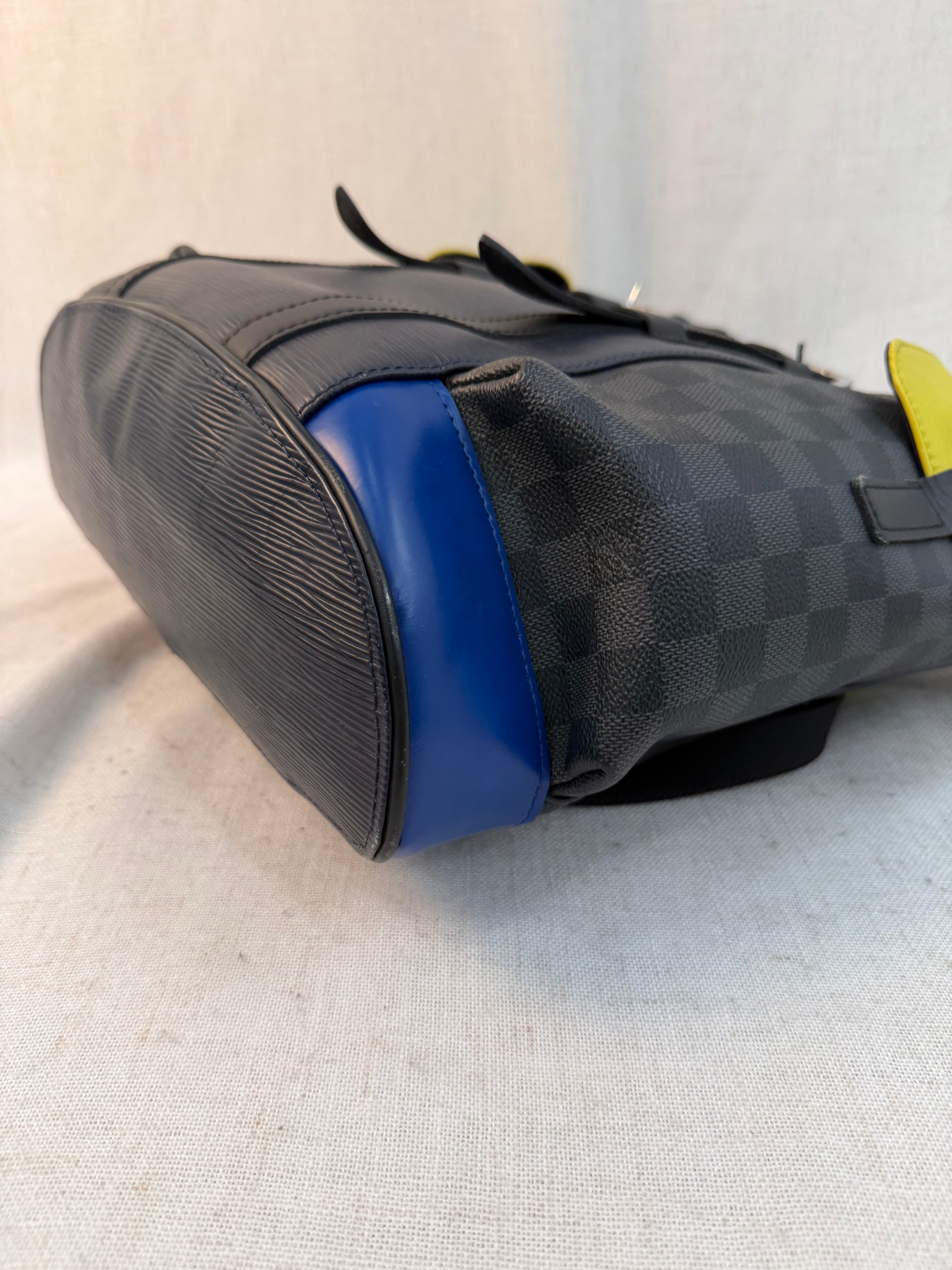 Louis Vuitton Limited Edition Navy Blue Neon Epi & Damier Graphite Christopher Backpack