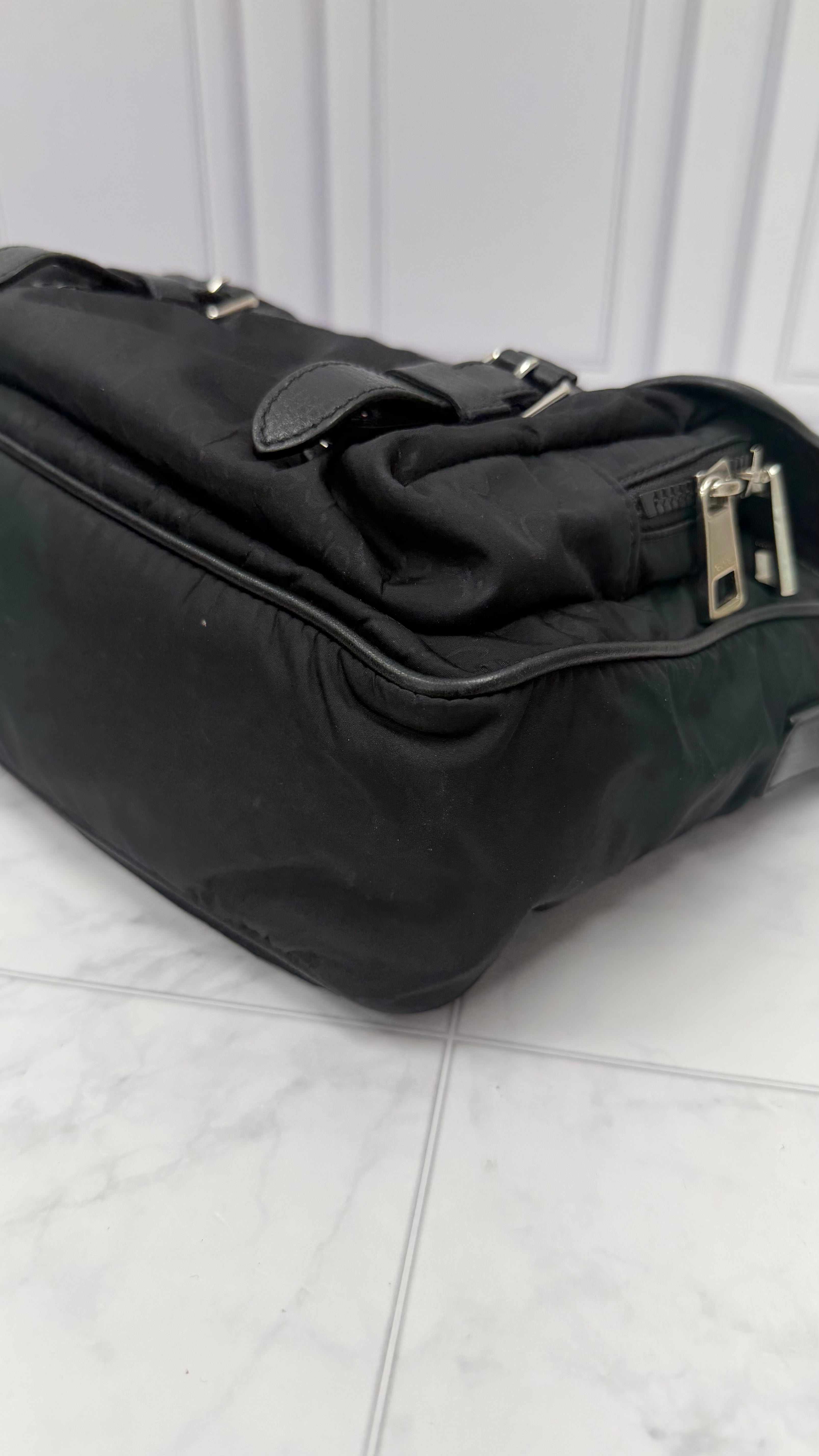 *DONS DROP* Gucci Black Nylon Monogram Double Buckle Flap Messenger Bag