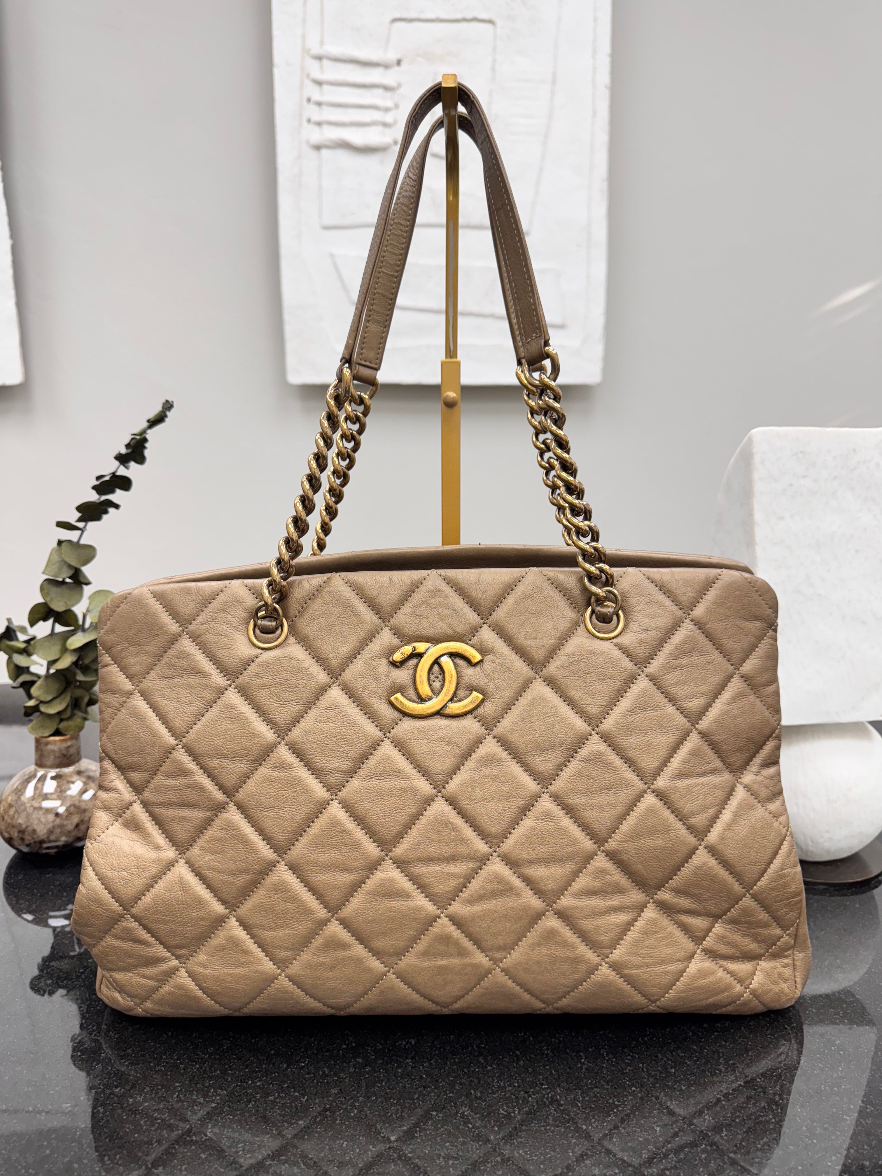 Chanel Dark Gold Quilted Leather CC Crown Tote Bag