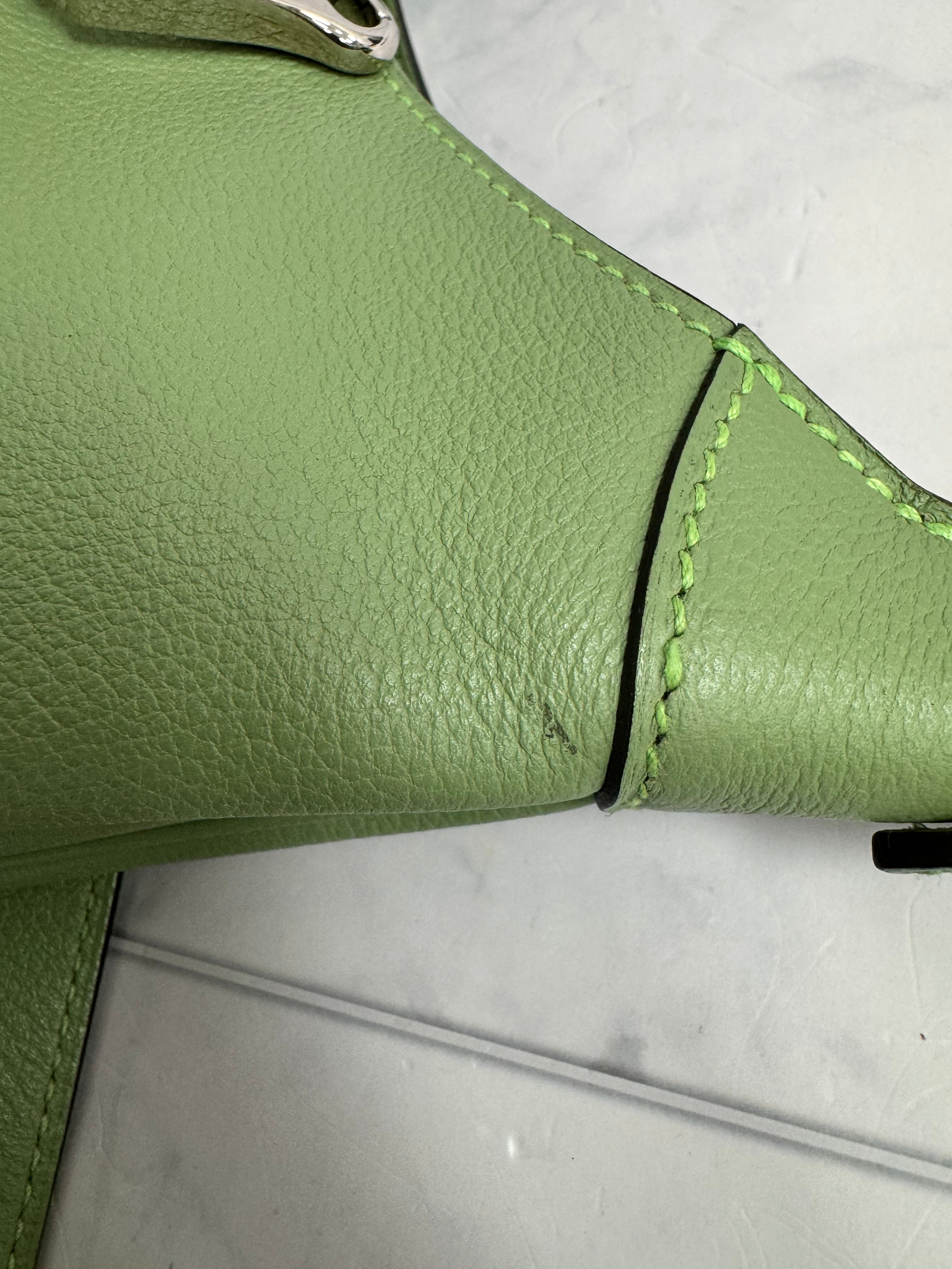 Hermes Vert Criquet Leather Trim Duo 24 Bag
