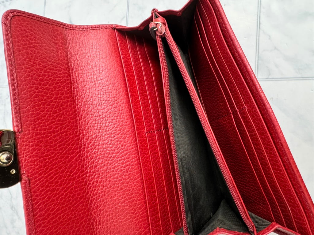 Gucci Red Grained Leather Long Wallet