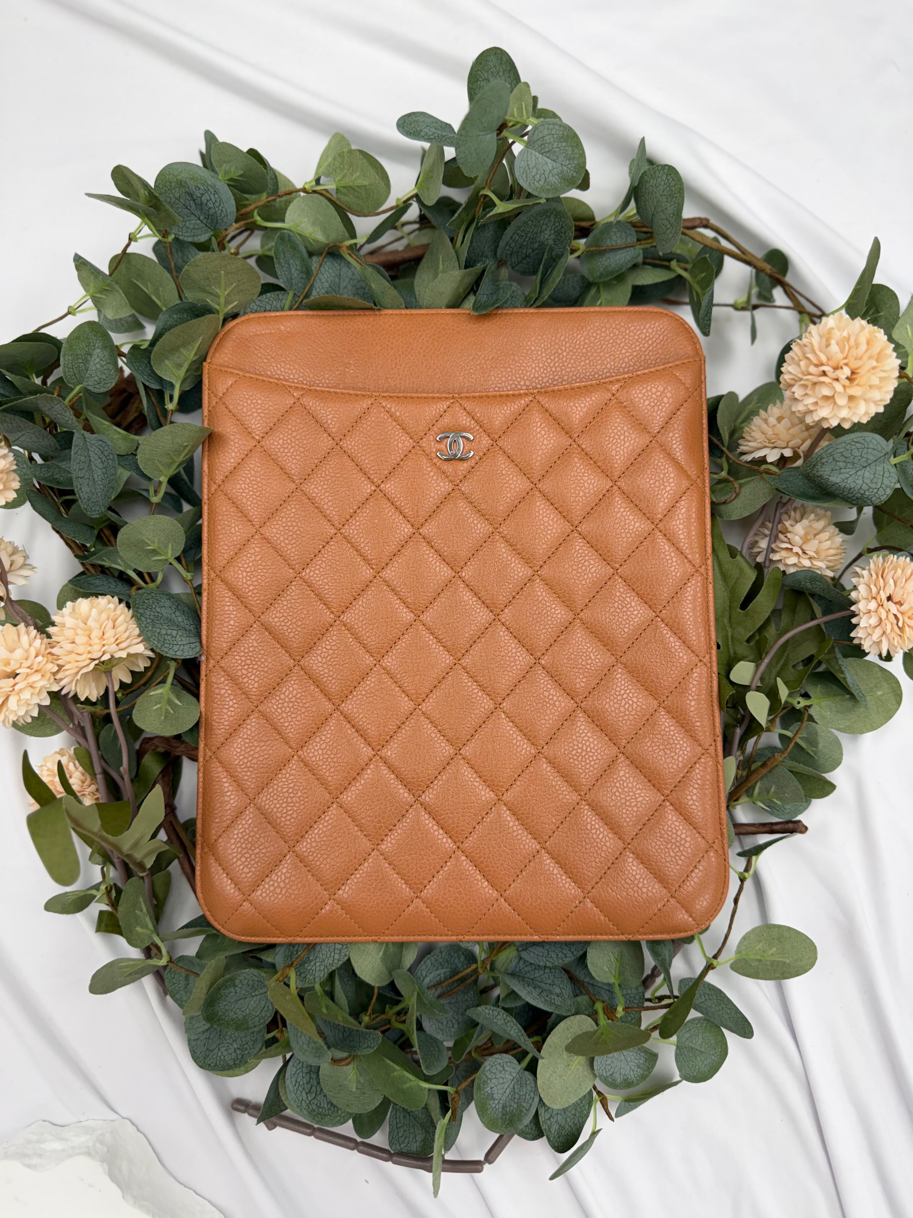 Chanel Brown Quilted Caviar Notebook / Ipad Case