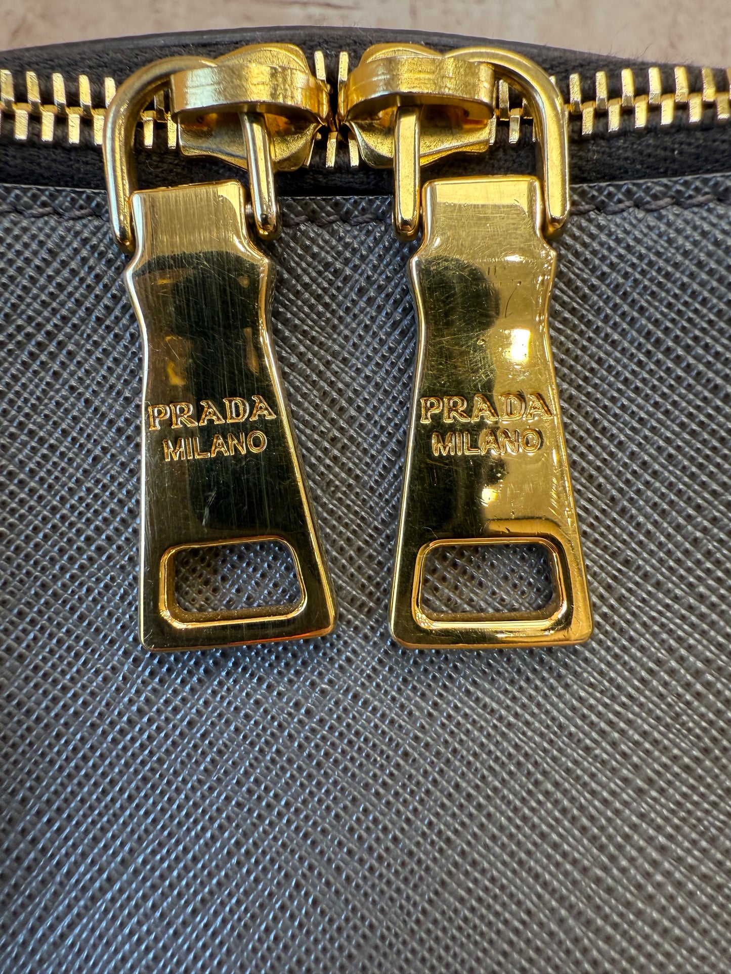 Prada Grey Saffiano Leather Top Handle Bag