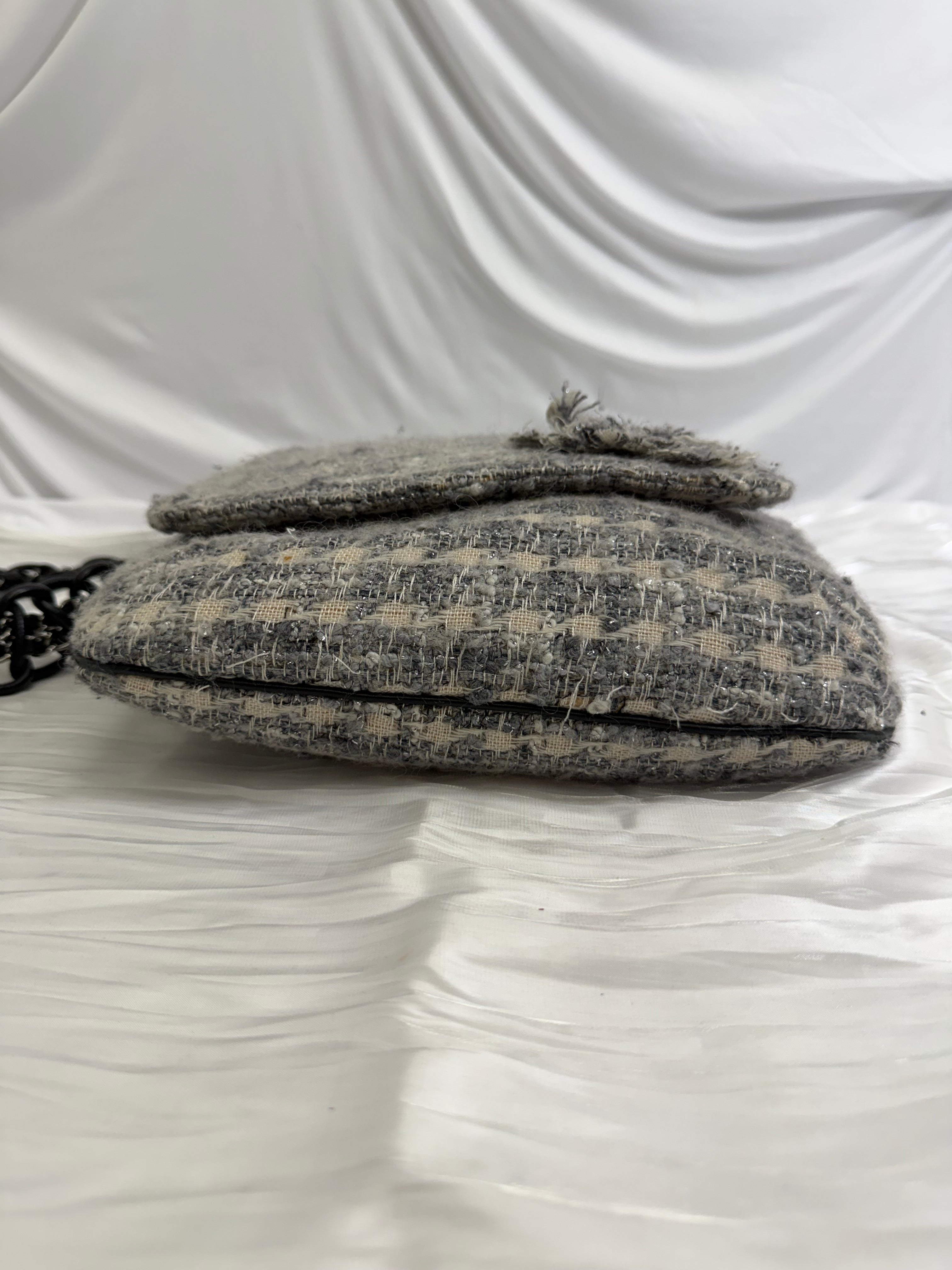 Chanel Gray Tweed Camellia Messenger Bag