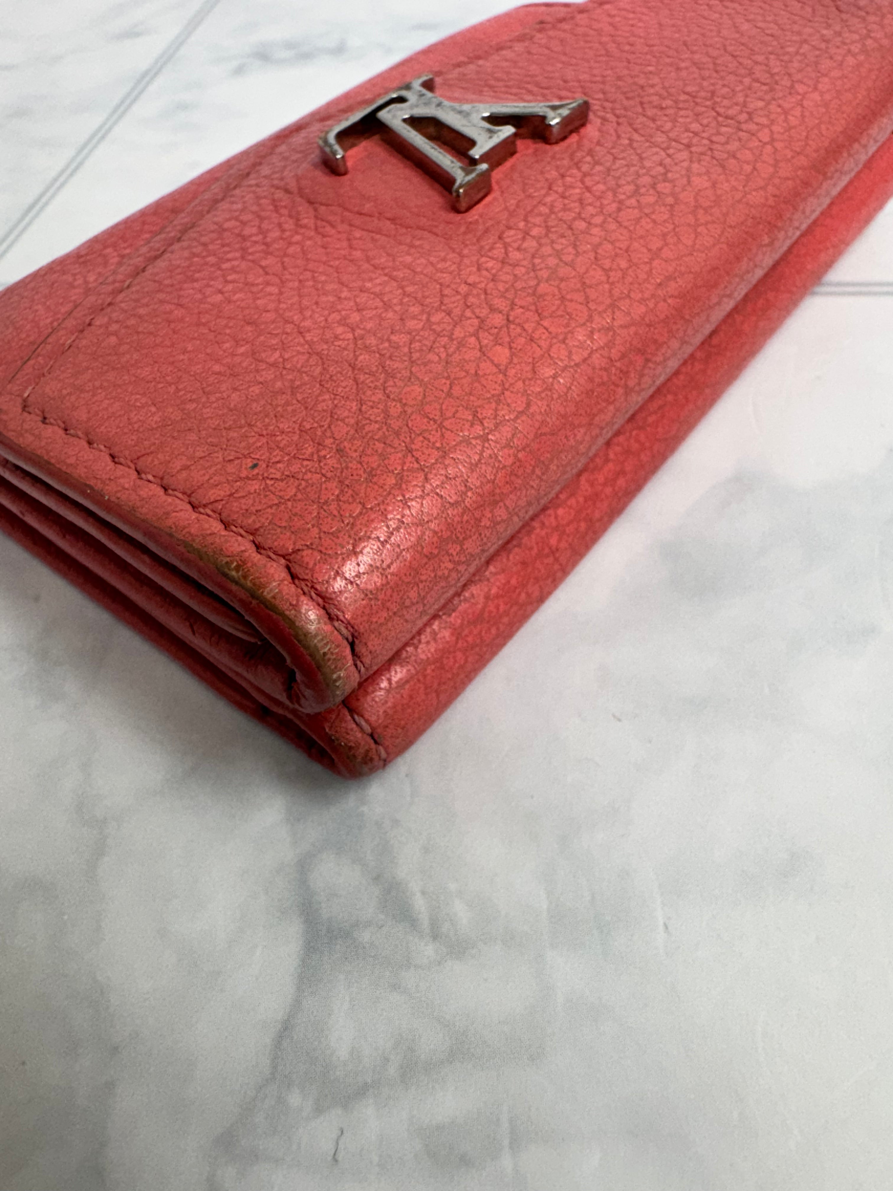 Louis Vuitton Pink Grained Leather Lockmini Compact Wallet