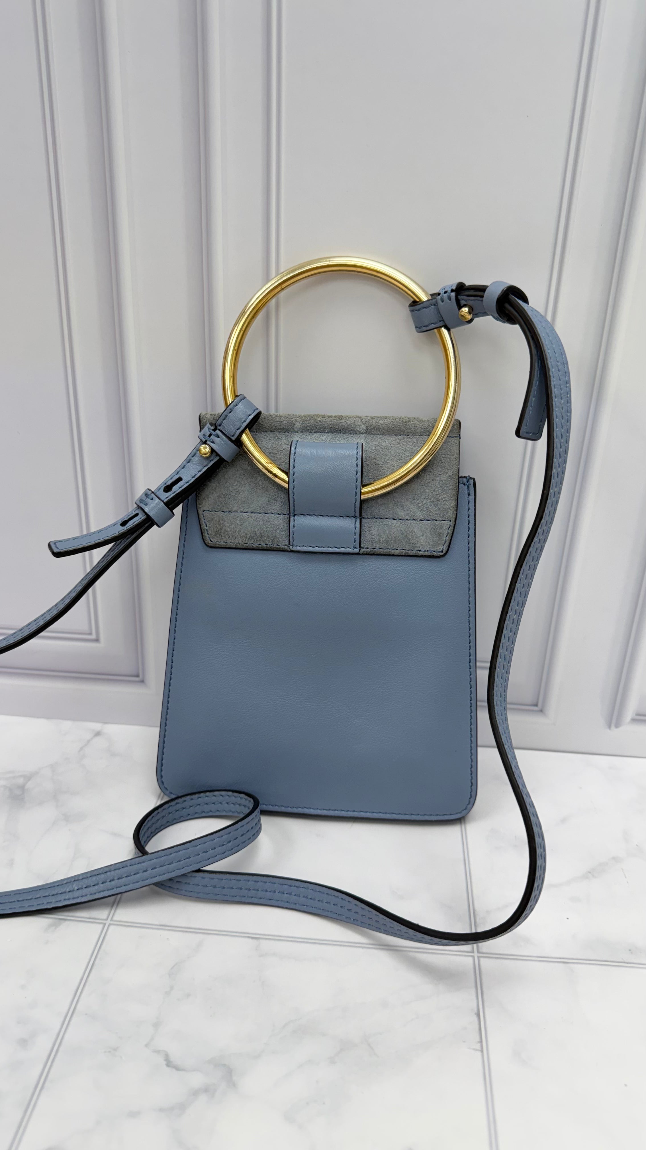 Chloe Dusty Blue Leather & Suede Mini Faye Crossbody