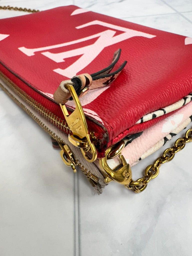 Louis Vuitton Red And Pink Monogram Giant Double Zip Pochette