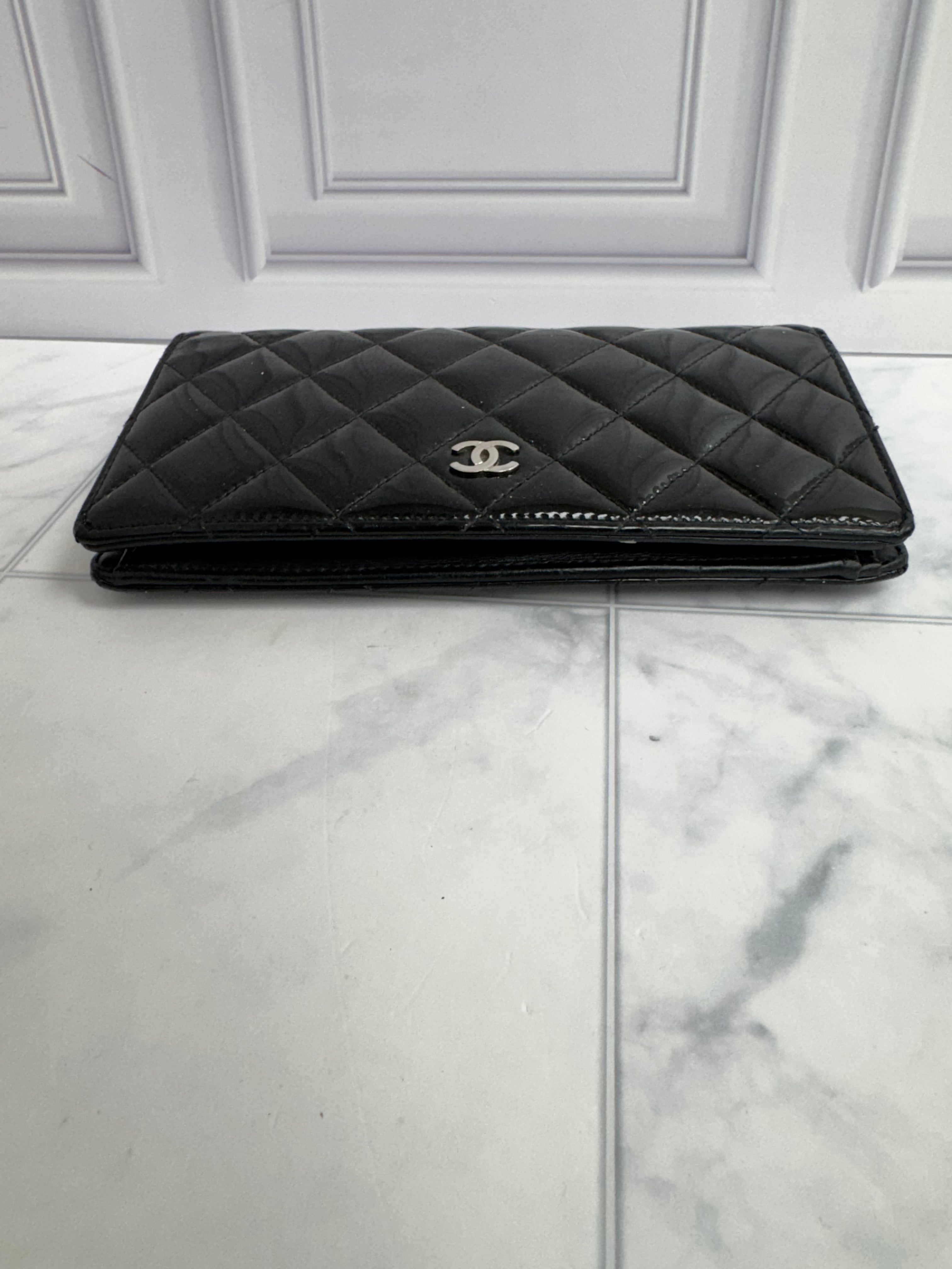 Chanel Black Quilted Patent Leather Long Wallet