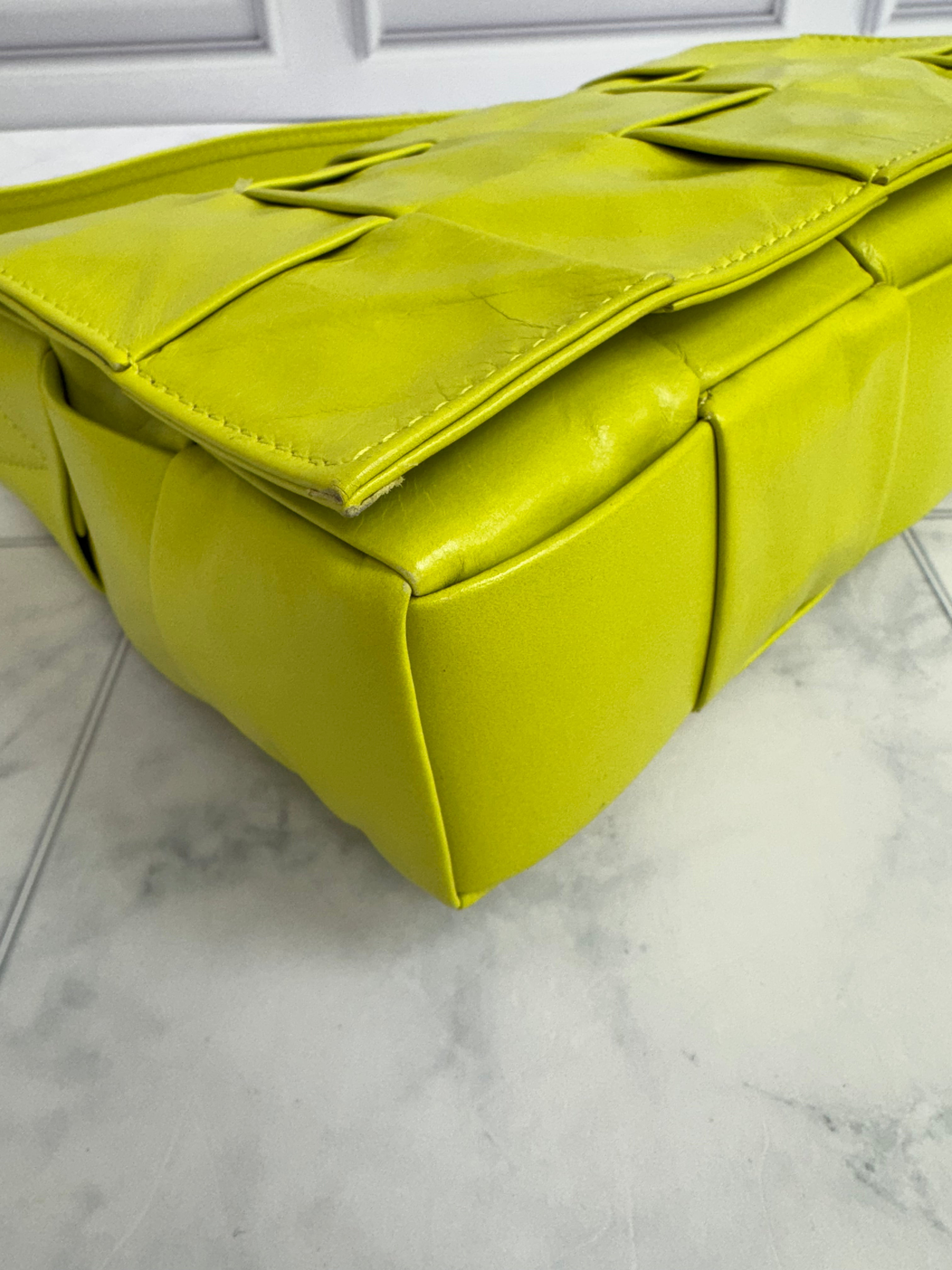 Bottega Veneta Acid Kiwi Maxi Intrecciato Leather Cassette Crossbody Bag