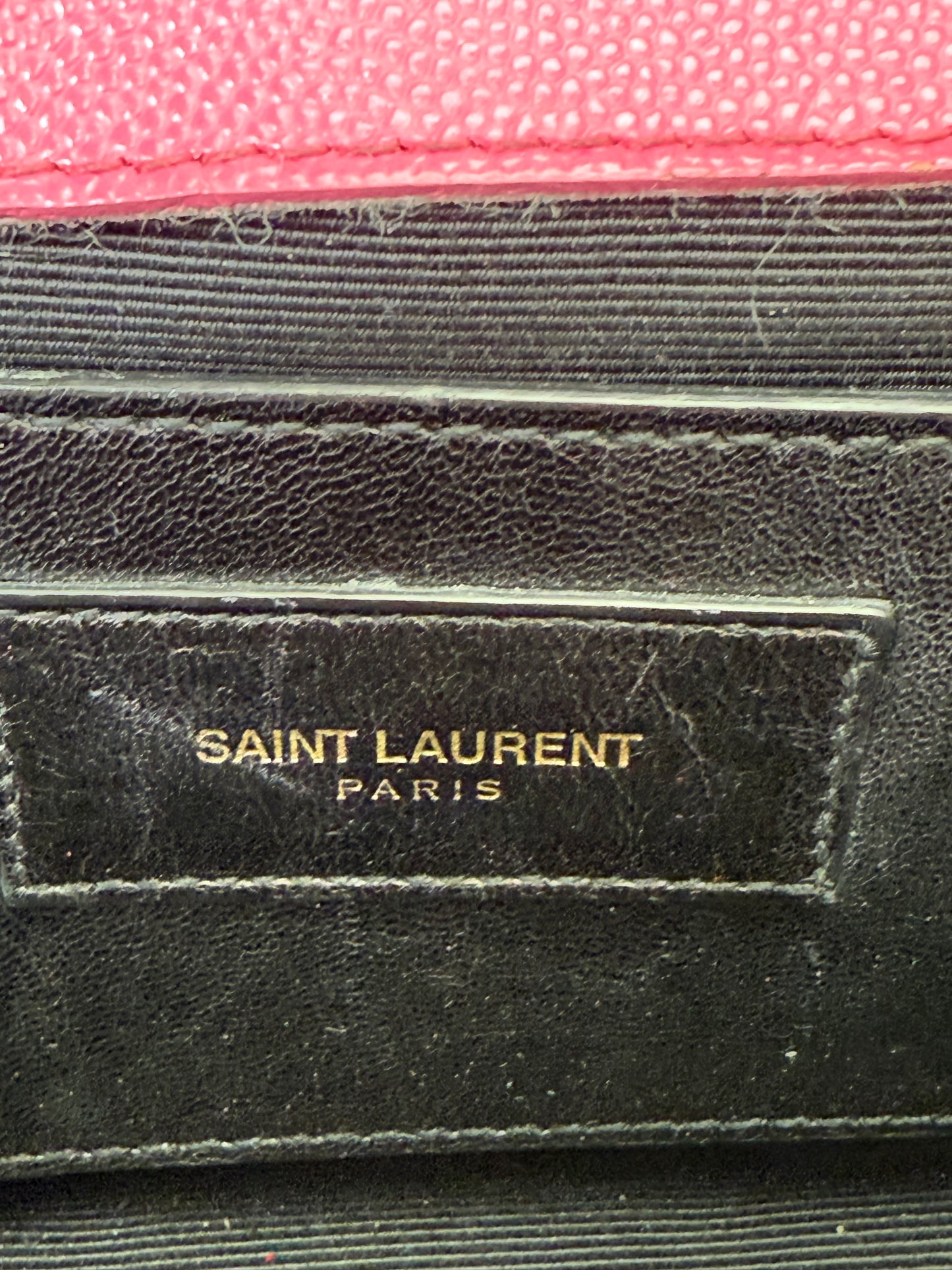 Saint Laurent YSL Hot Pink Pebbled Leather Kate Crossbody Bag