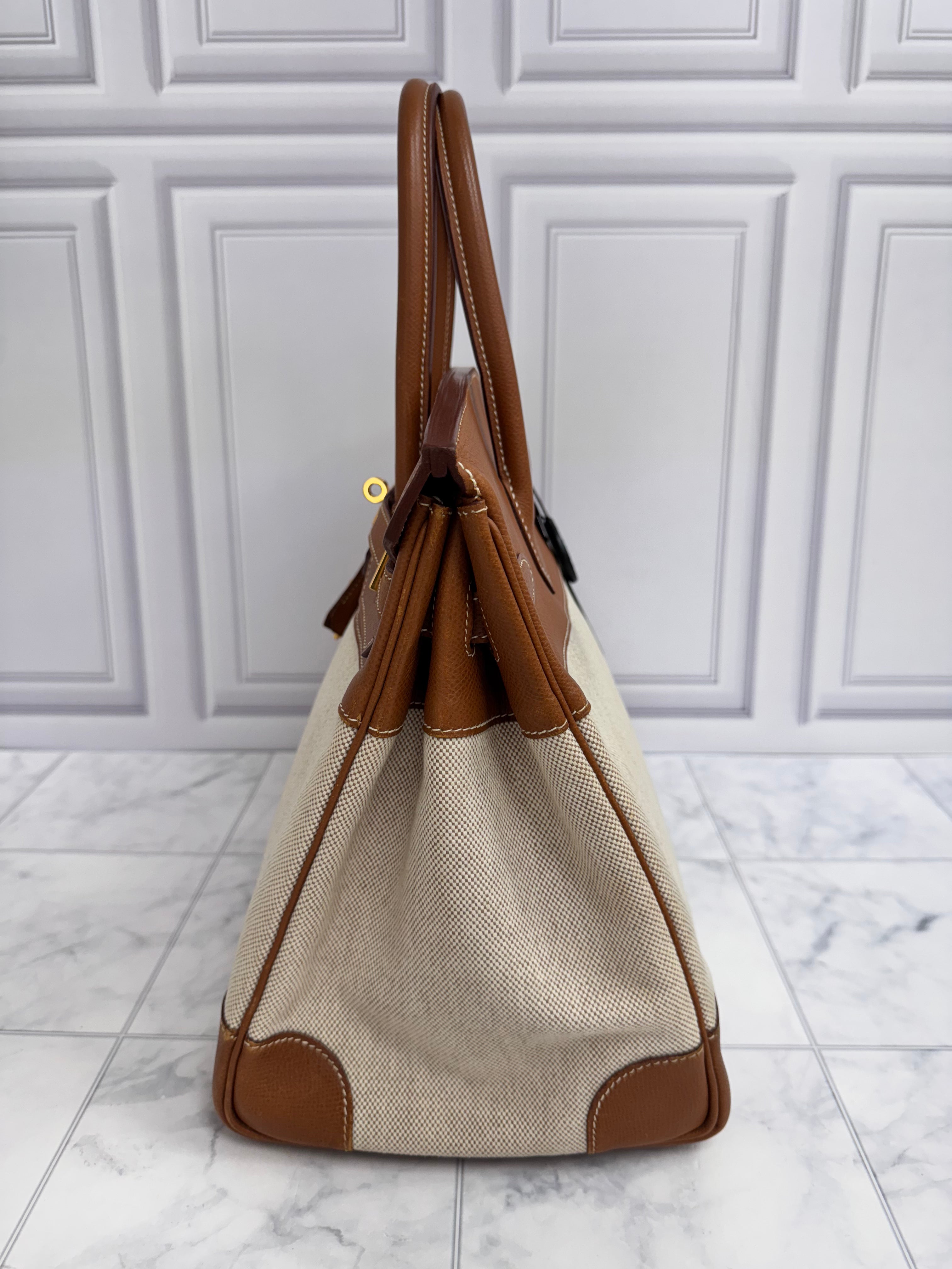 Hermes Ecru Toile H Canvas And Gold Courchevel Birkin 35