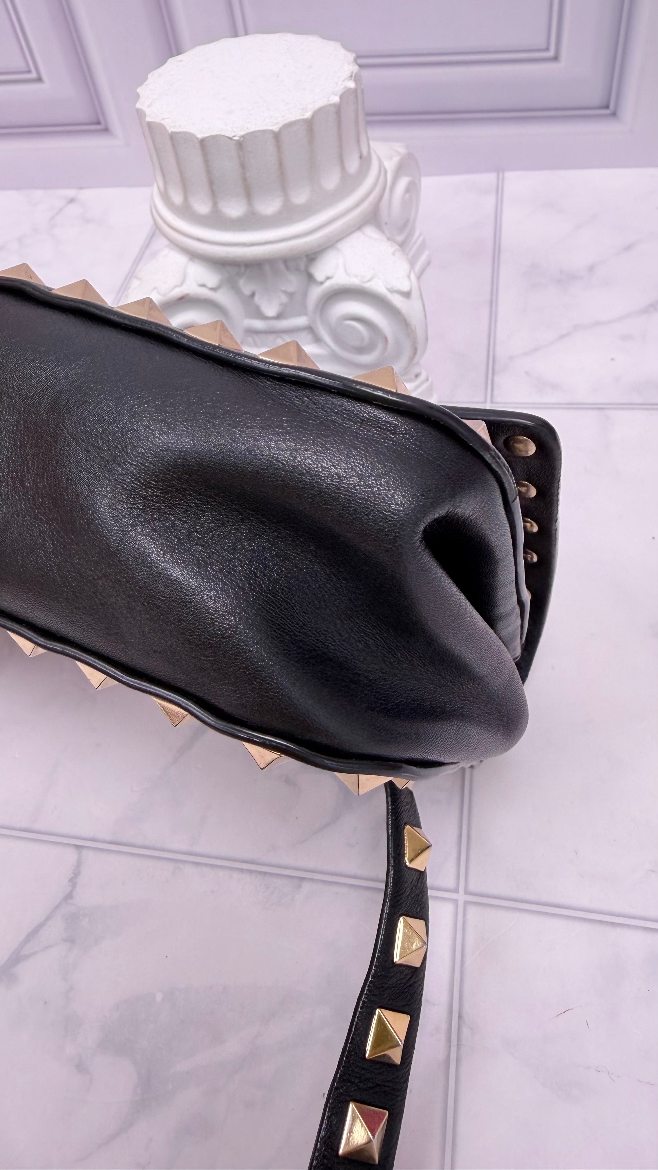 Valentino Black Leather Rockstud Belt Bag