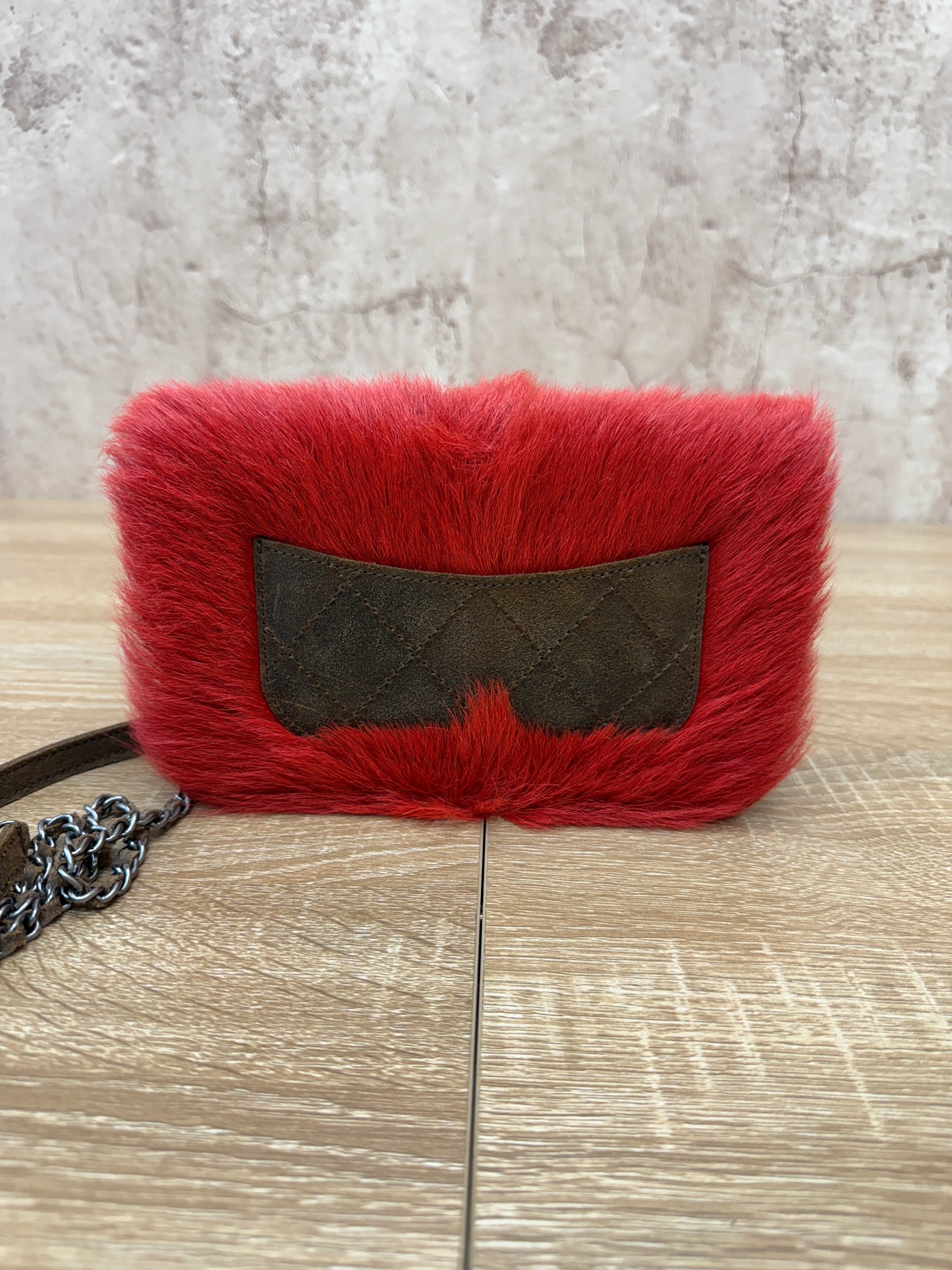 Chanel Red Goat Hair Wallet On Chain