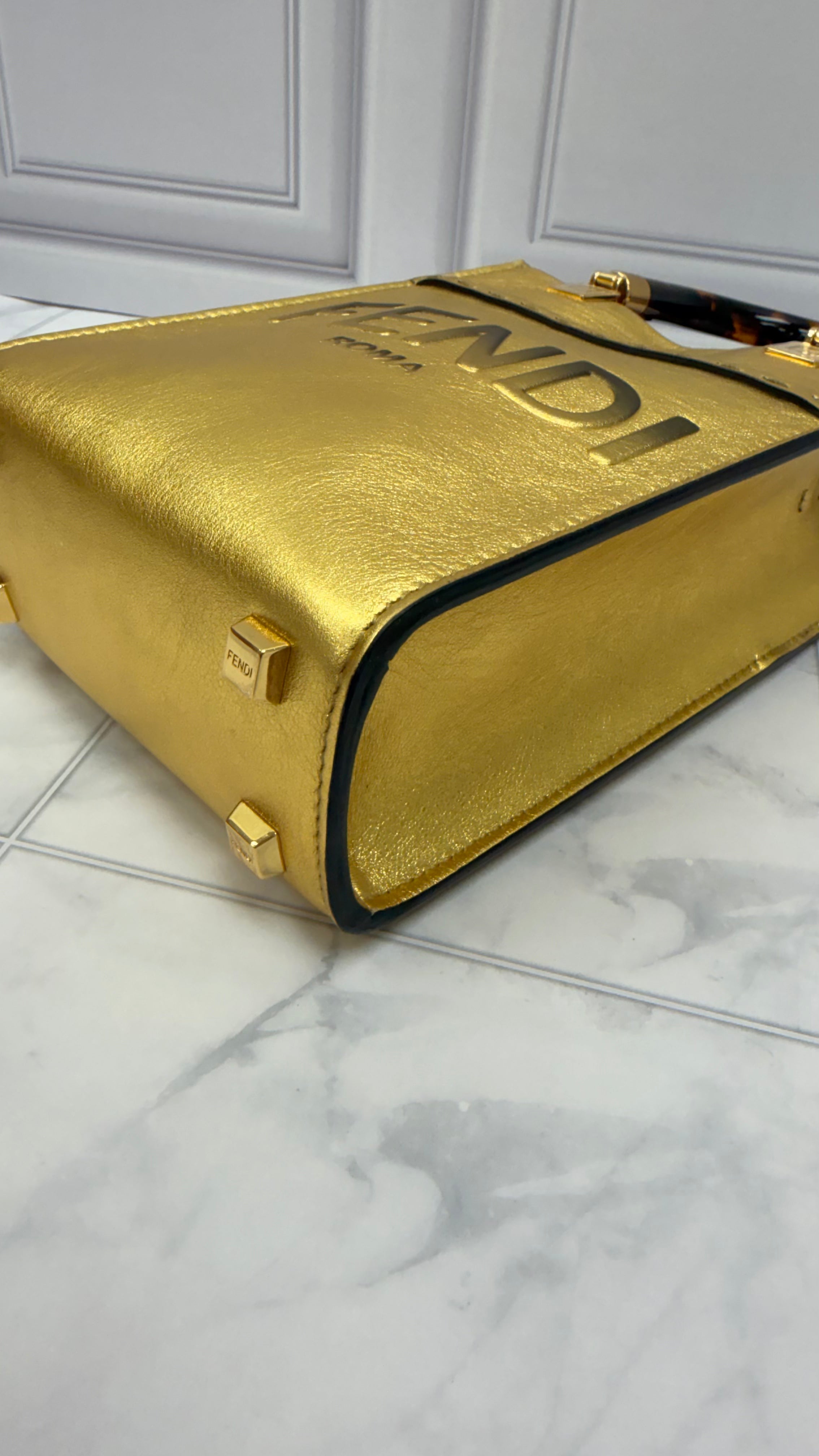 *DONS DROP* Fendi Gold Leather Mini Sunshine Shopper Tote