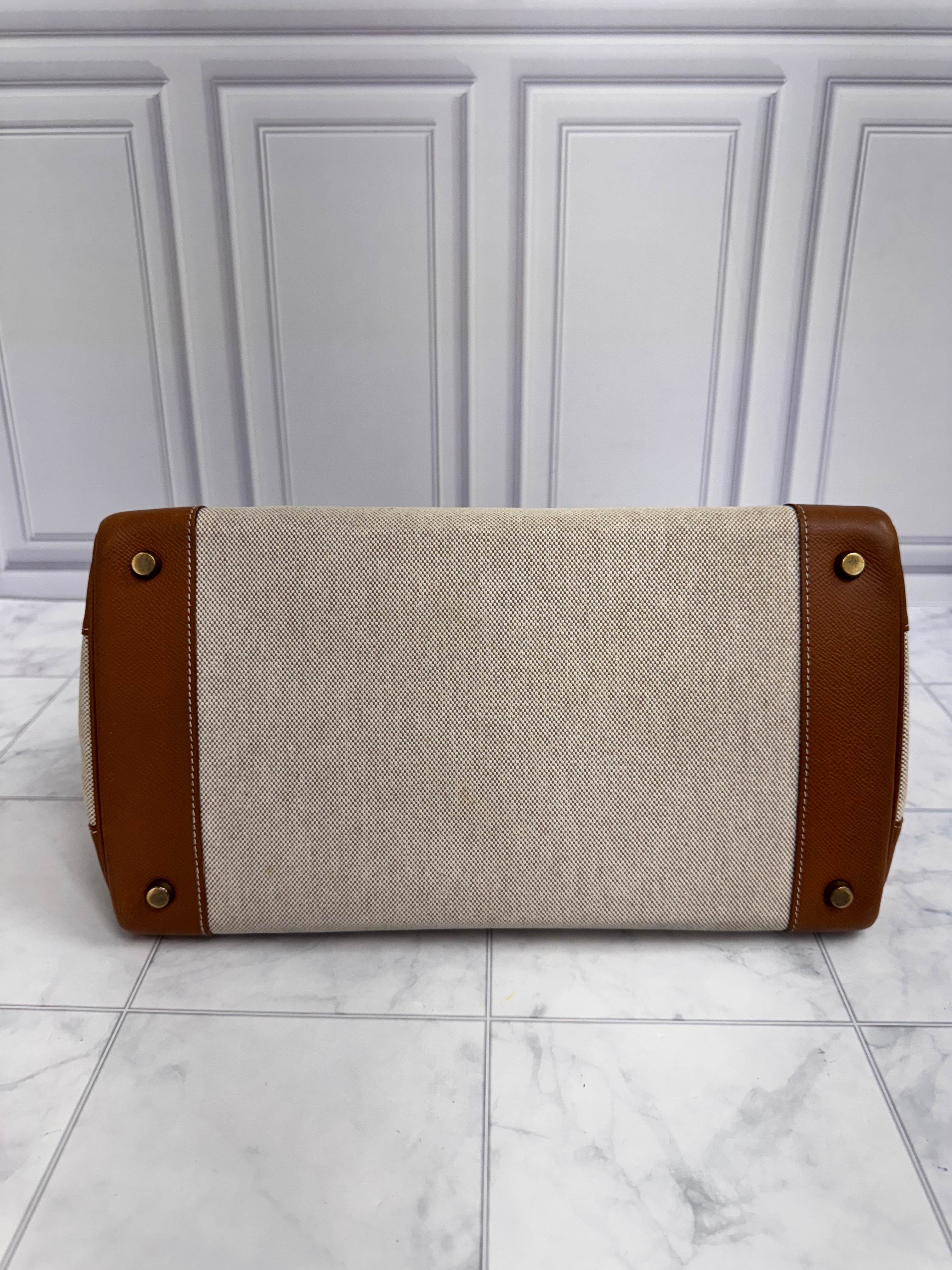 Hermes Ecru Toile H Canvas And Gold Courchevel Birkin 35
