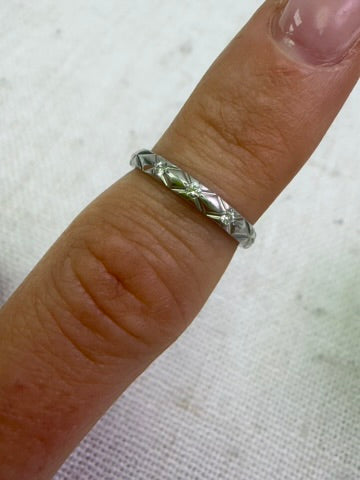 Chanel Diamond & Platinum Quilted Ring Size 4.5