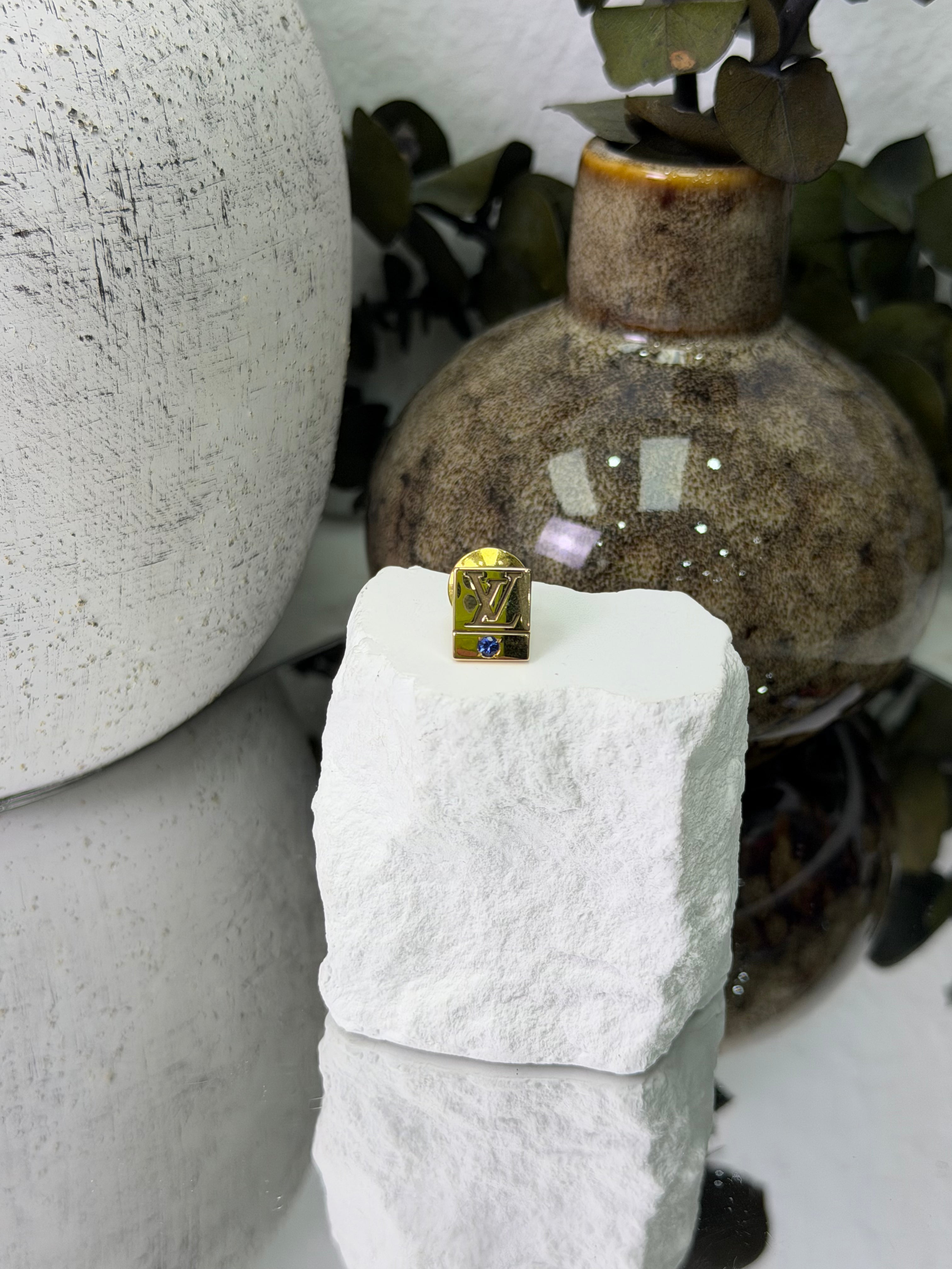 Louis Vuitton 14k Yellow Gold & Blue Stone Lapel Pin