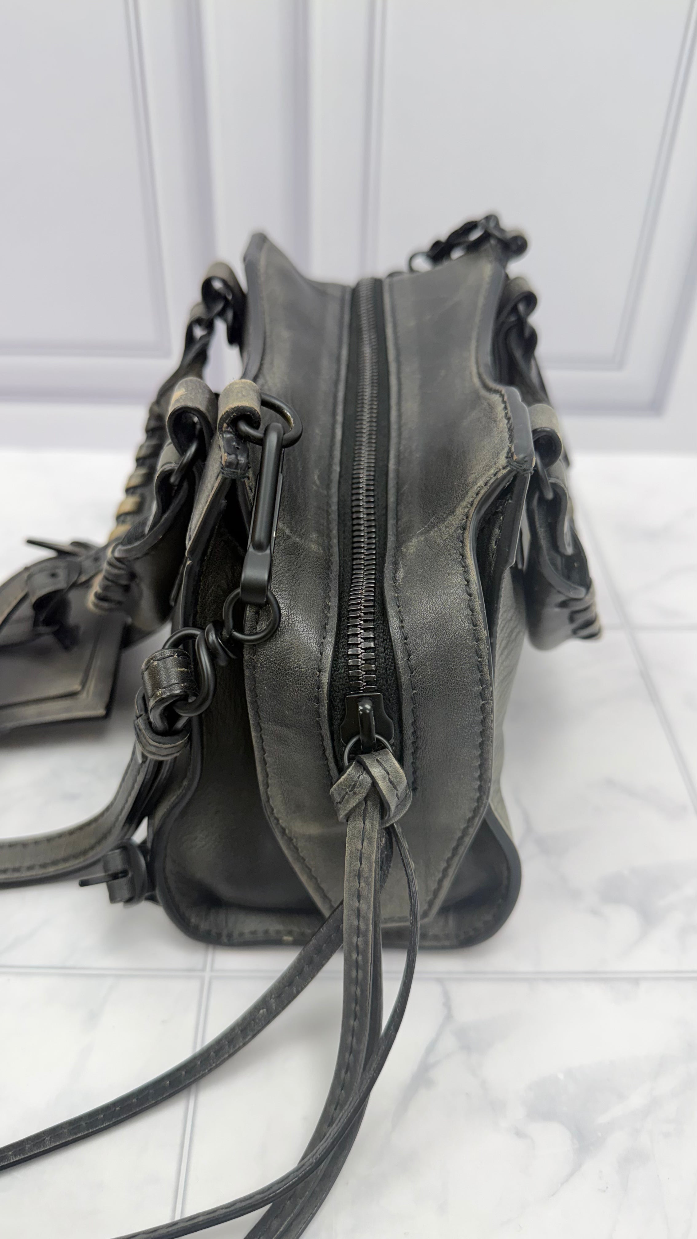 Balenciaga Black Distressed Leather Neo Classic City Bag