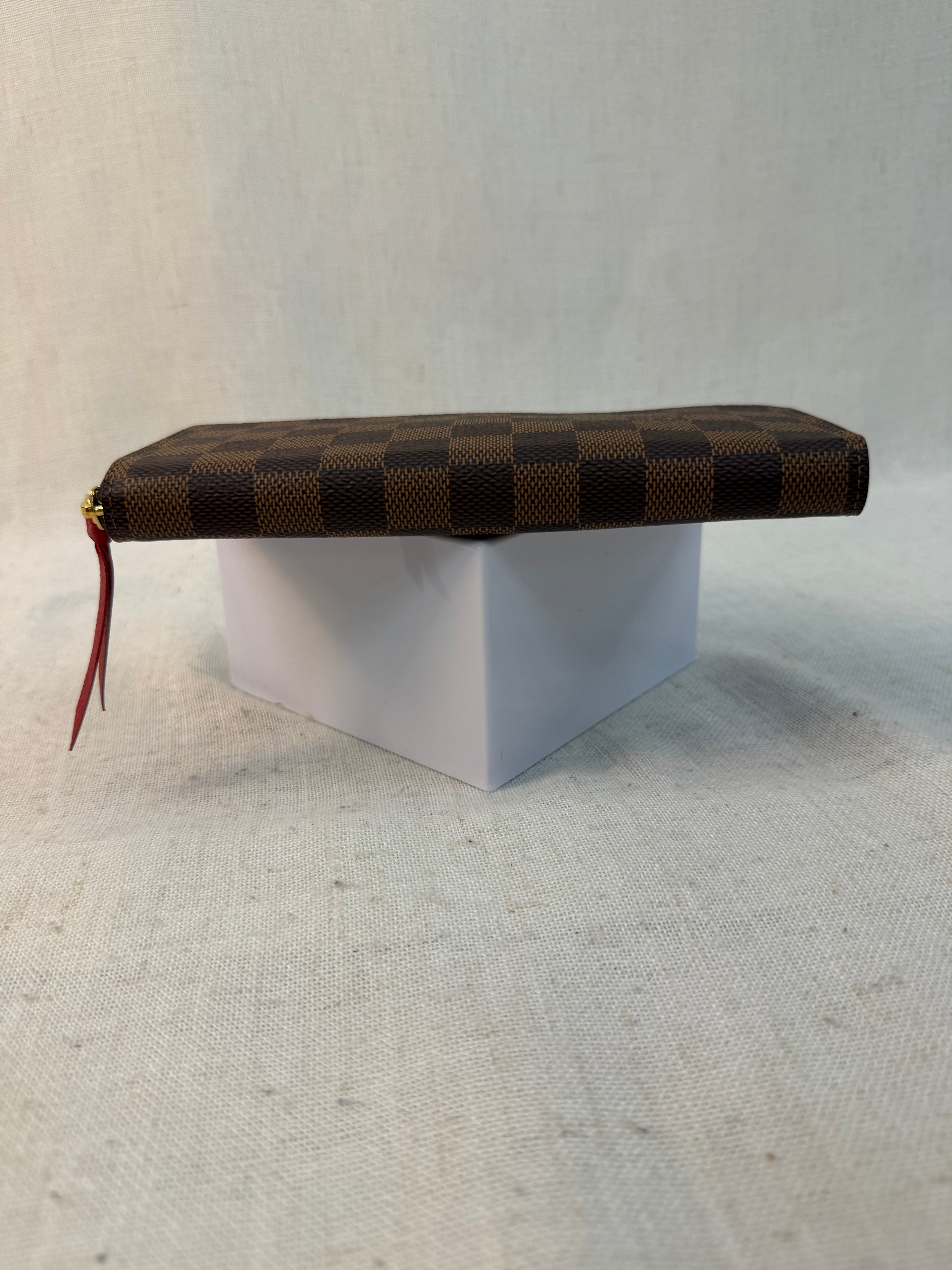 LIKE NEW Louis Vuitton Damier Ebene & Red Clemence Zippy Wallet