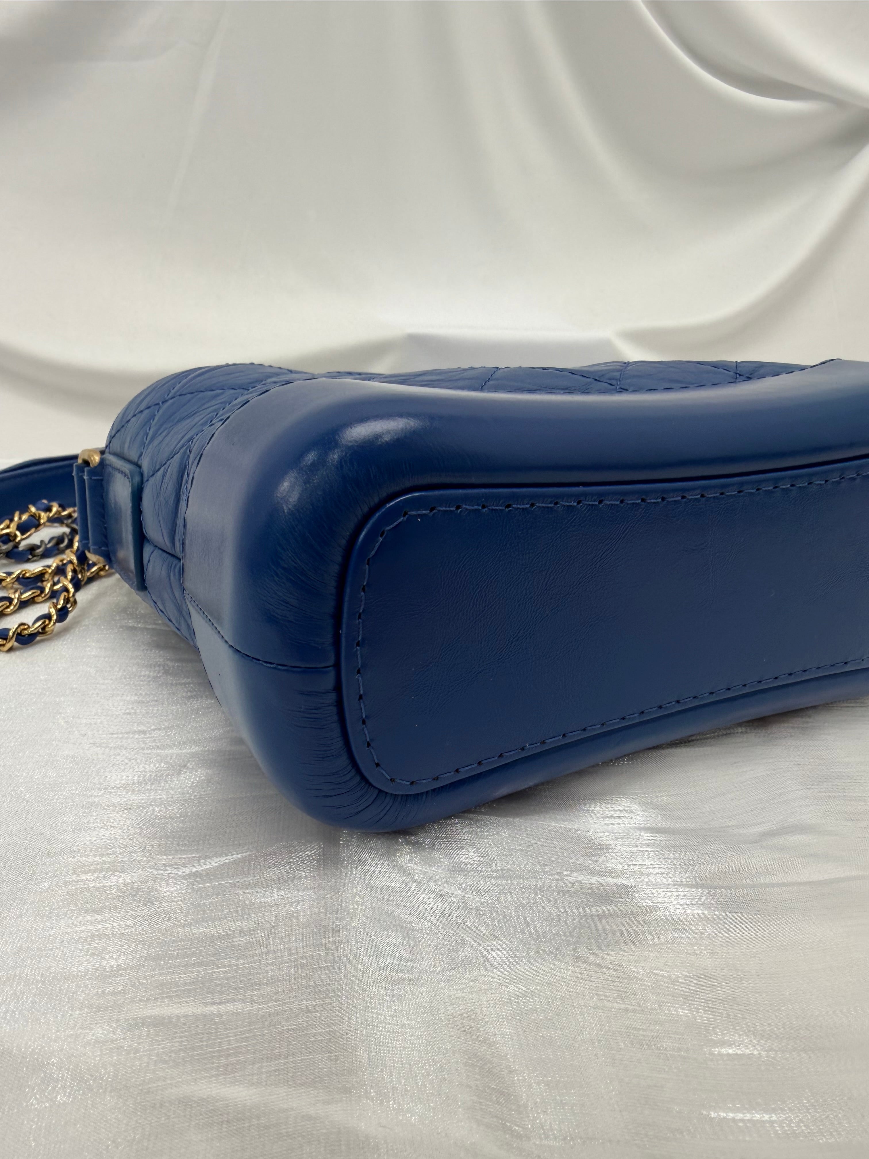 Chanel Blue Aged Quilted Calfskin Small Gabrielle Hobo Bag