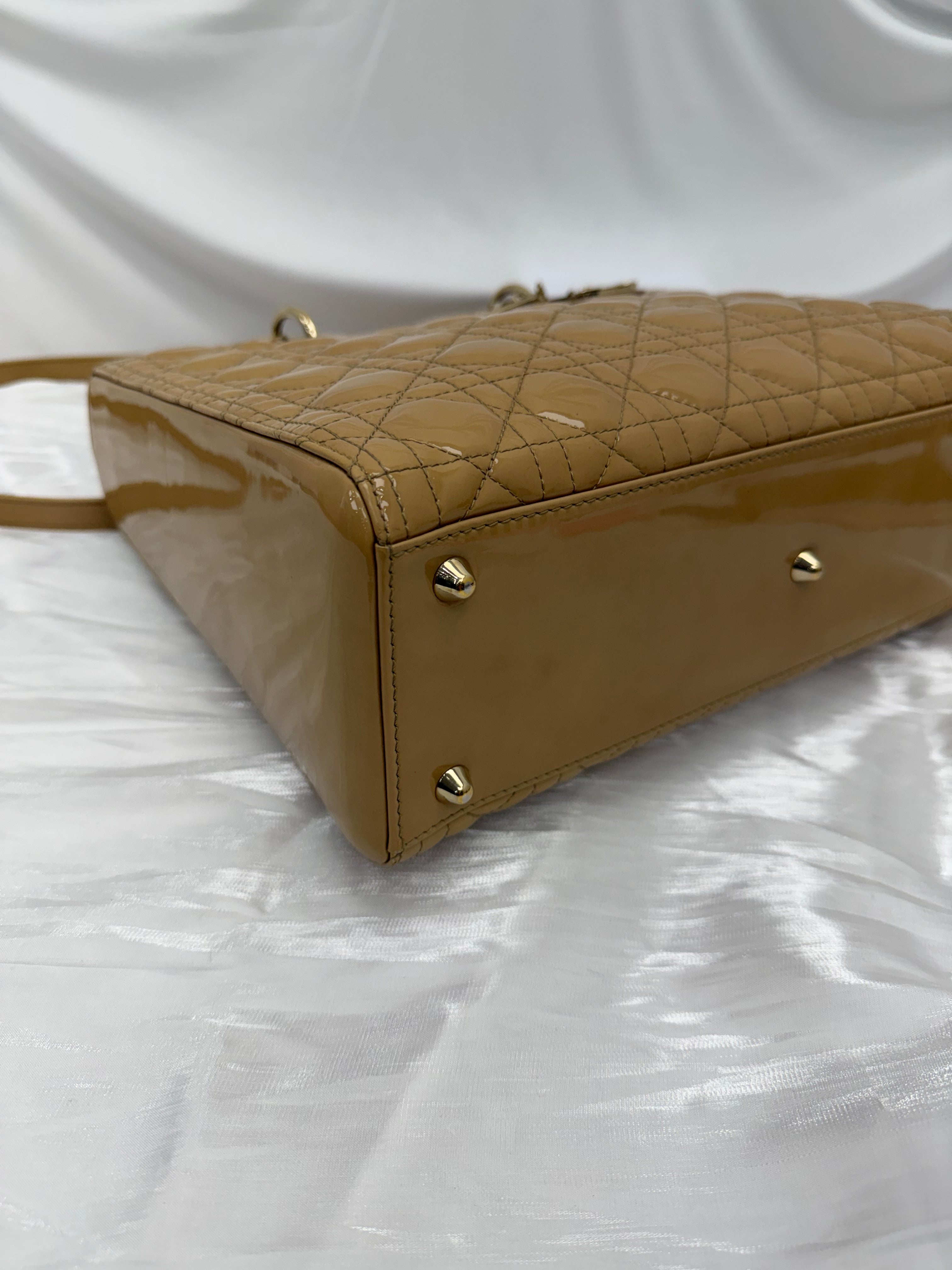 Christian Dior Beige Patent Leather Large Lady Dior