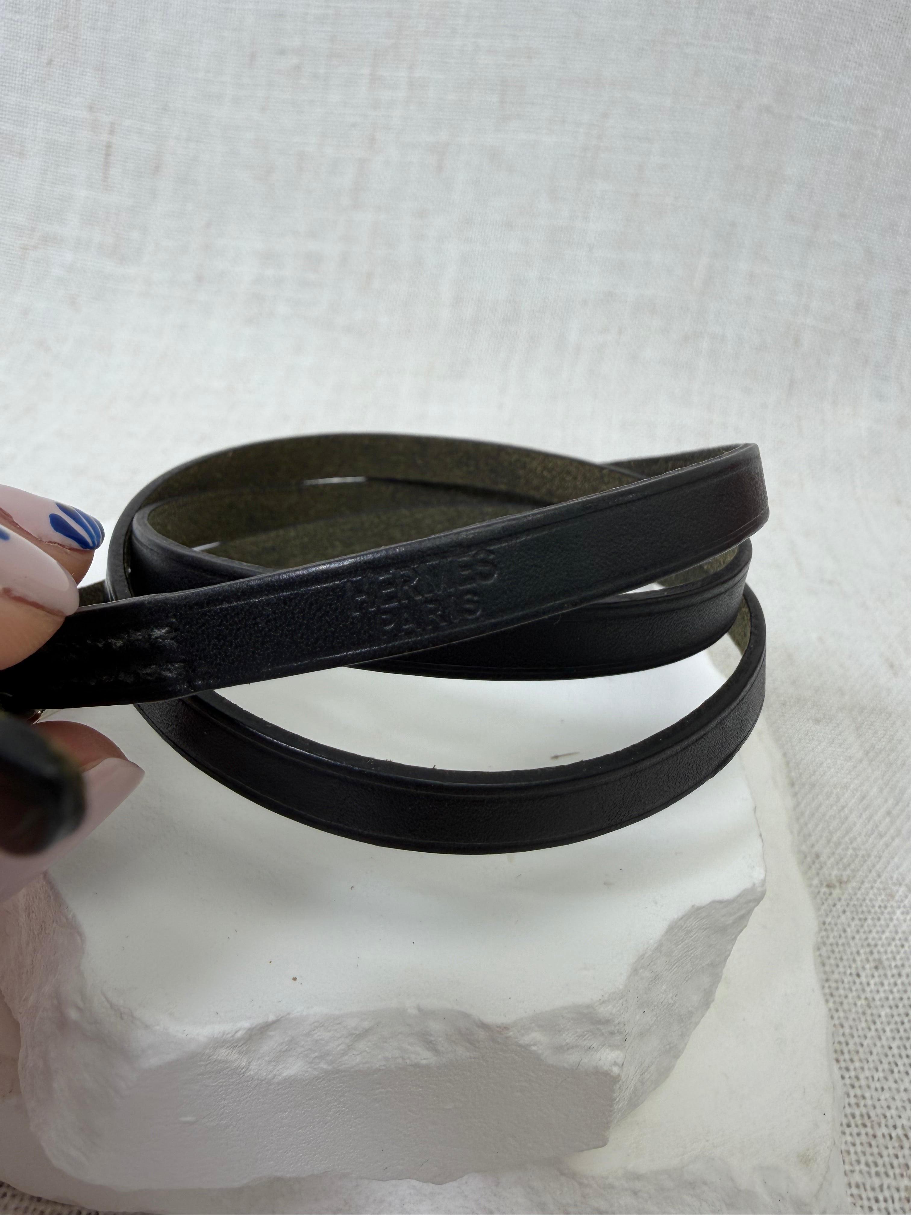 Hermes Black Hapi 3 Wrap Bracelet