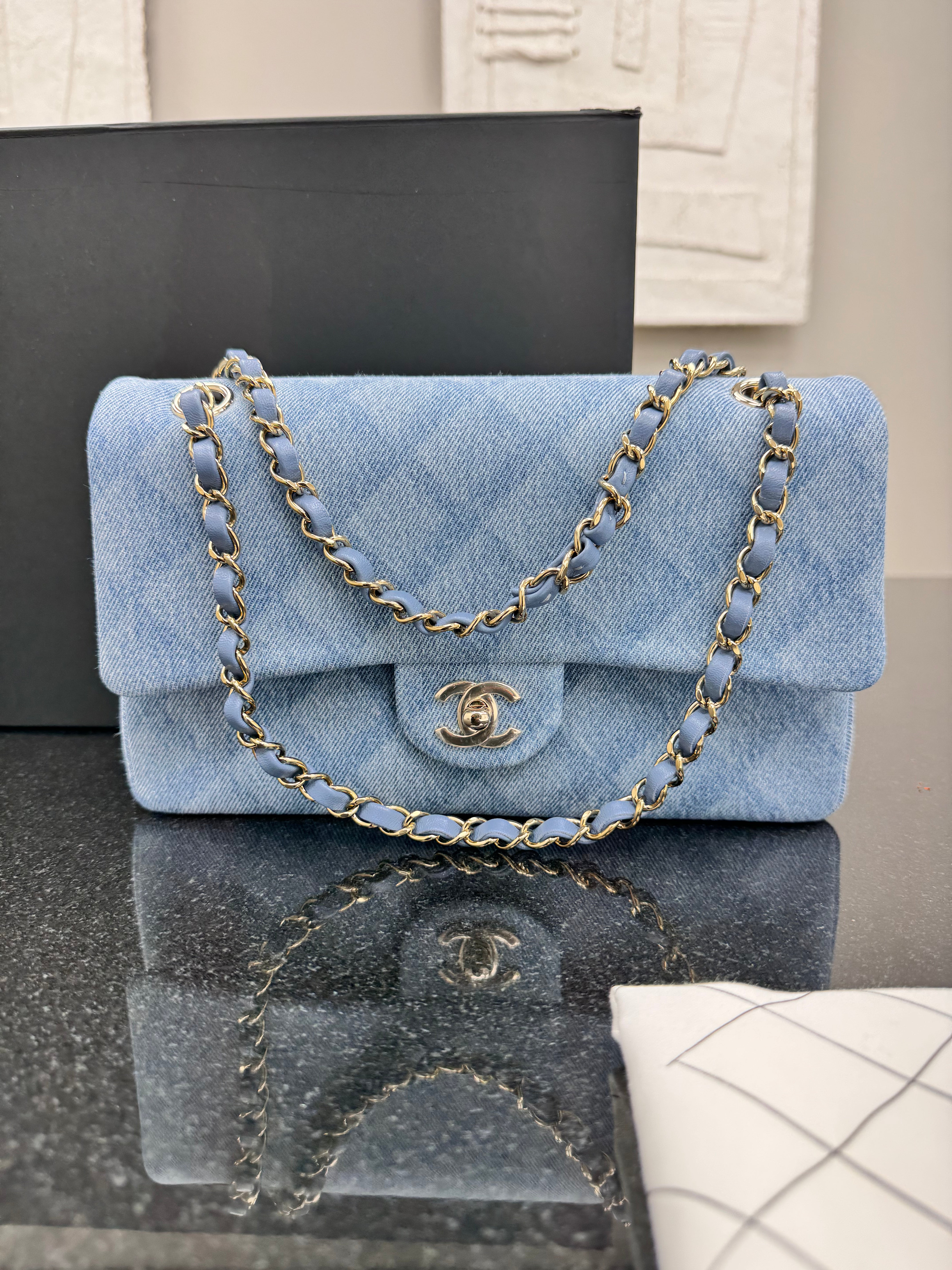 LIKE NEW - Chanel Blue Denim Classic Medium Flap Bag